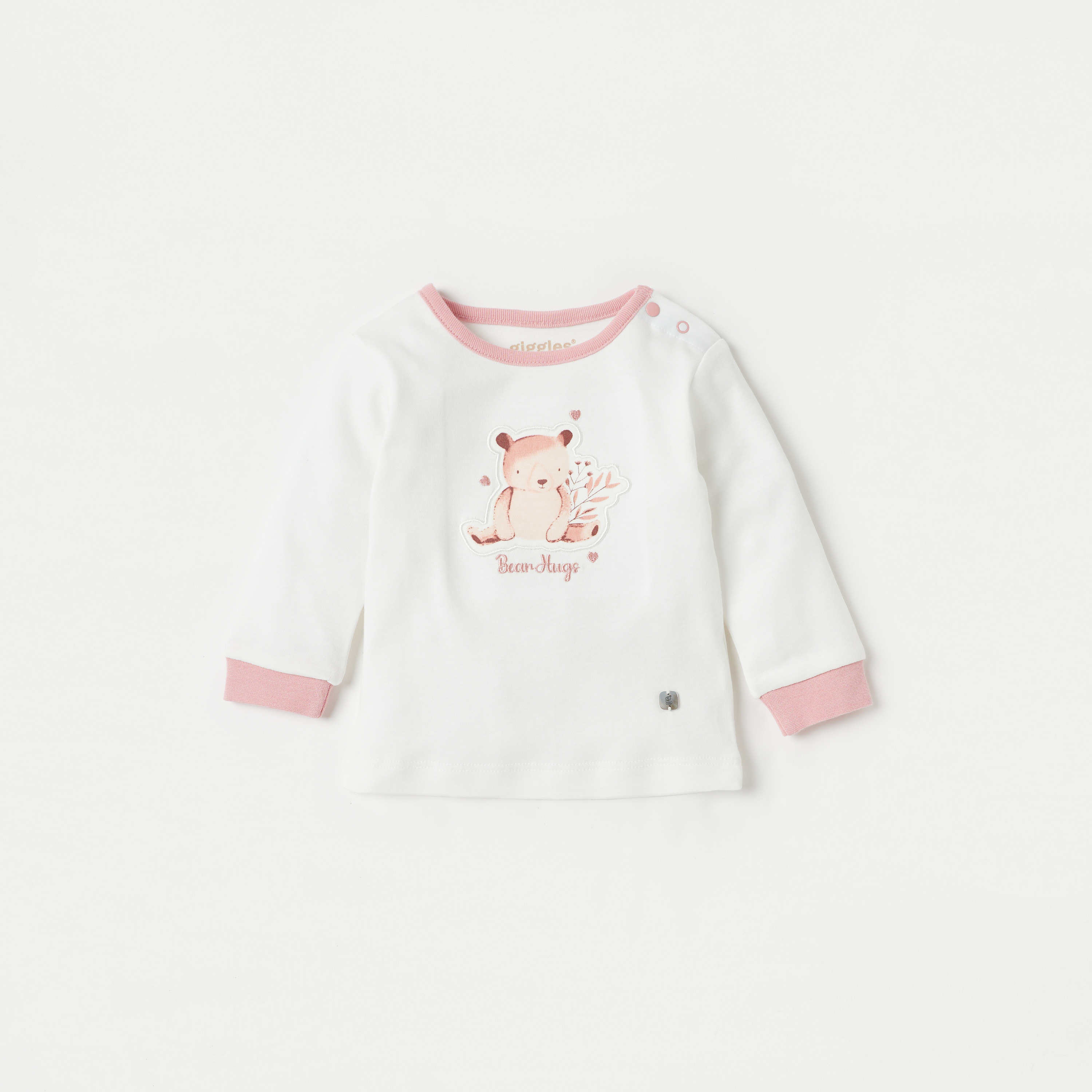 Giggles Bear Print T-shirt and Pyjama Set-baby-girls-clothing-nightwear-pyjamasets-image-2