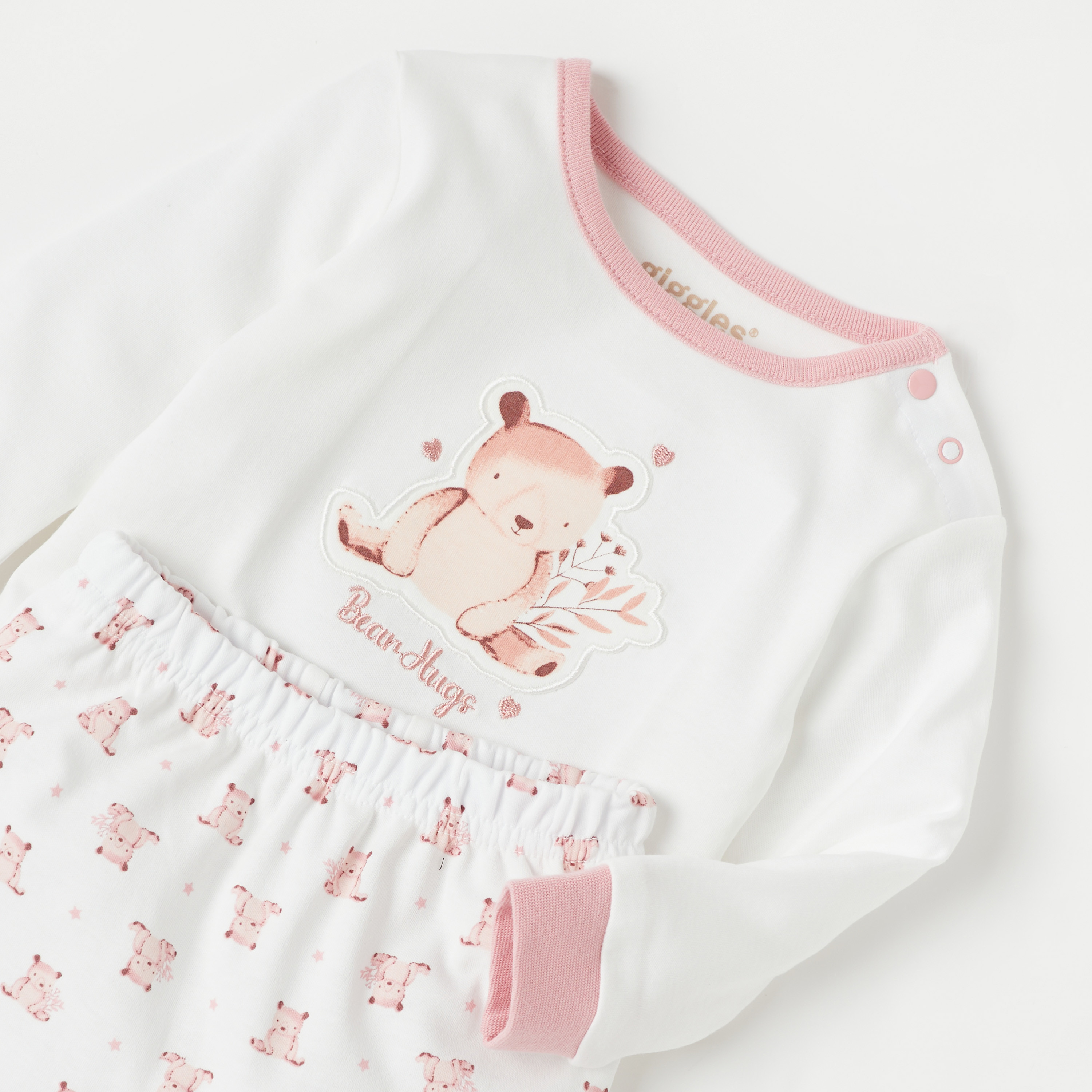 Giggles Bear Print T-shirt and Pyjama Set-baby-girls-clothing-nightwear-pyjamasets-image-4