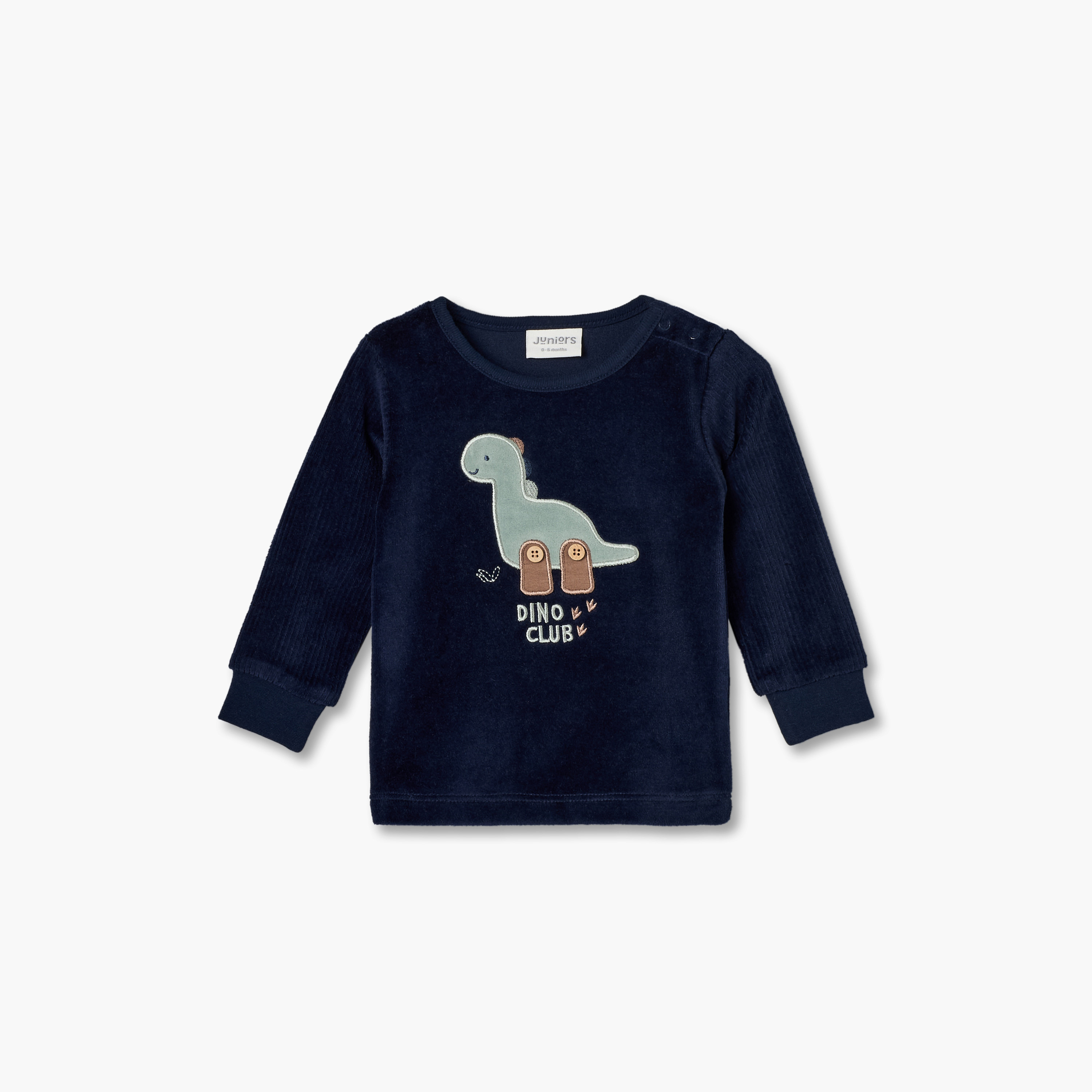 طقم بيجاما قطيفة بياقة ضيقة وأكمام طويلة بزخارف ديناصور من جونيورز-baby-boys-clothing-nightwear-pyjamasets-image-3