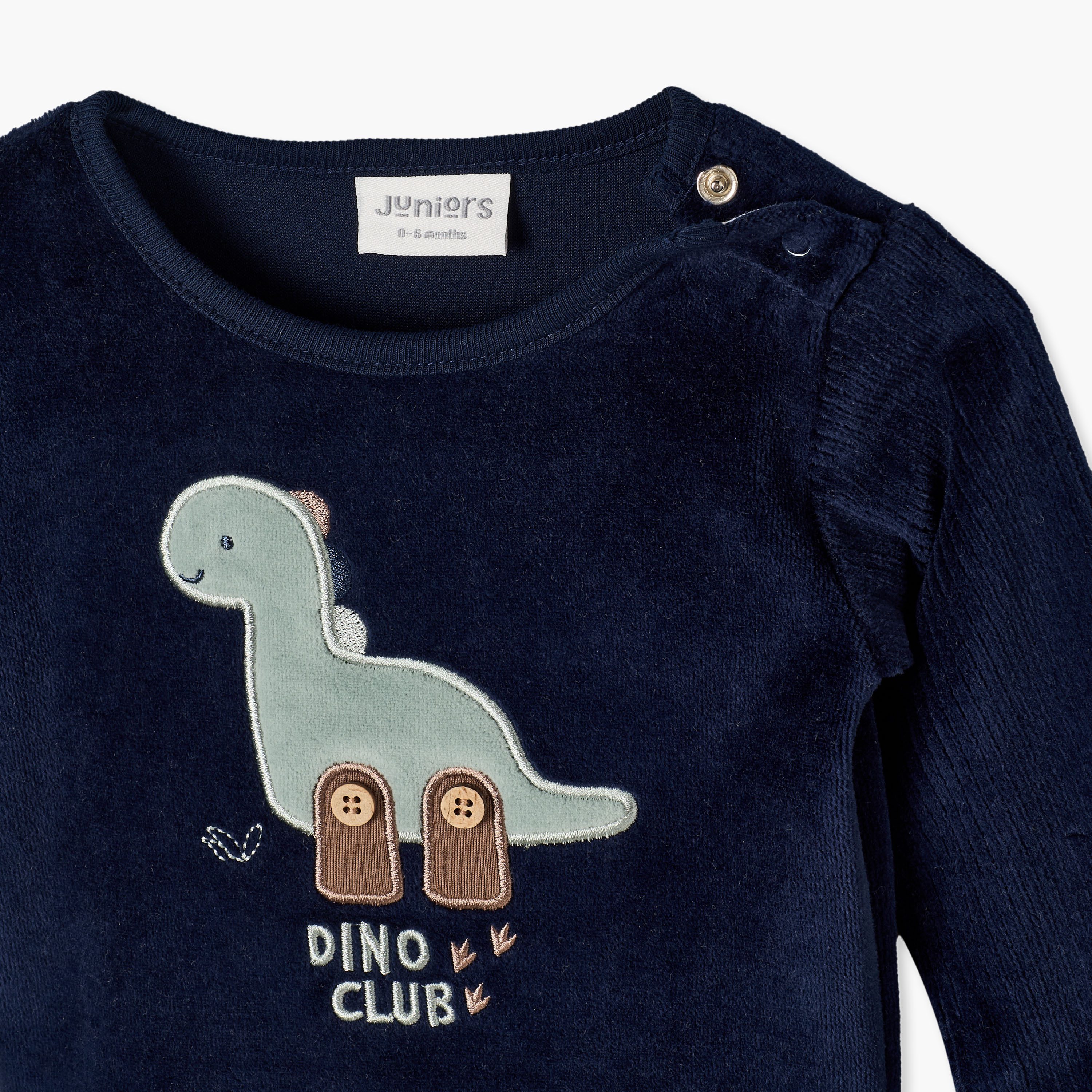 طقم بيجاما قطيفة بياقة ضيقة وأكمام طويلة بزخارف ديناصور من جونيورز-baby-boys-clothing-nightwear-pyjamasets-image-7