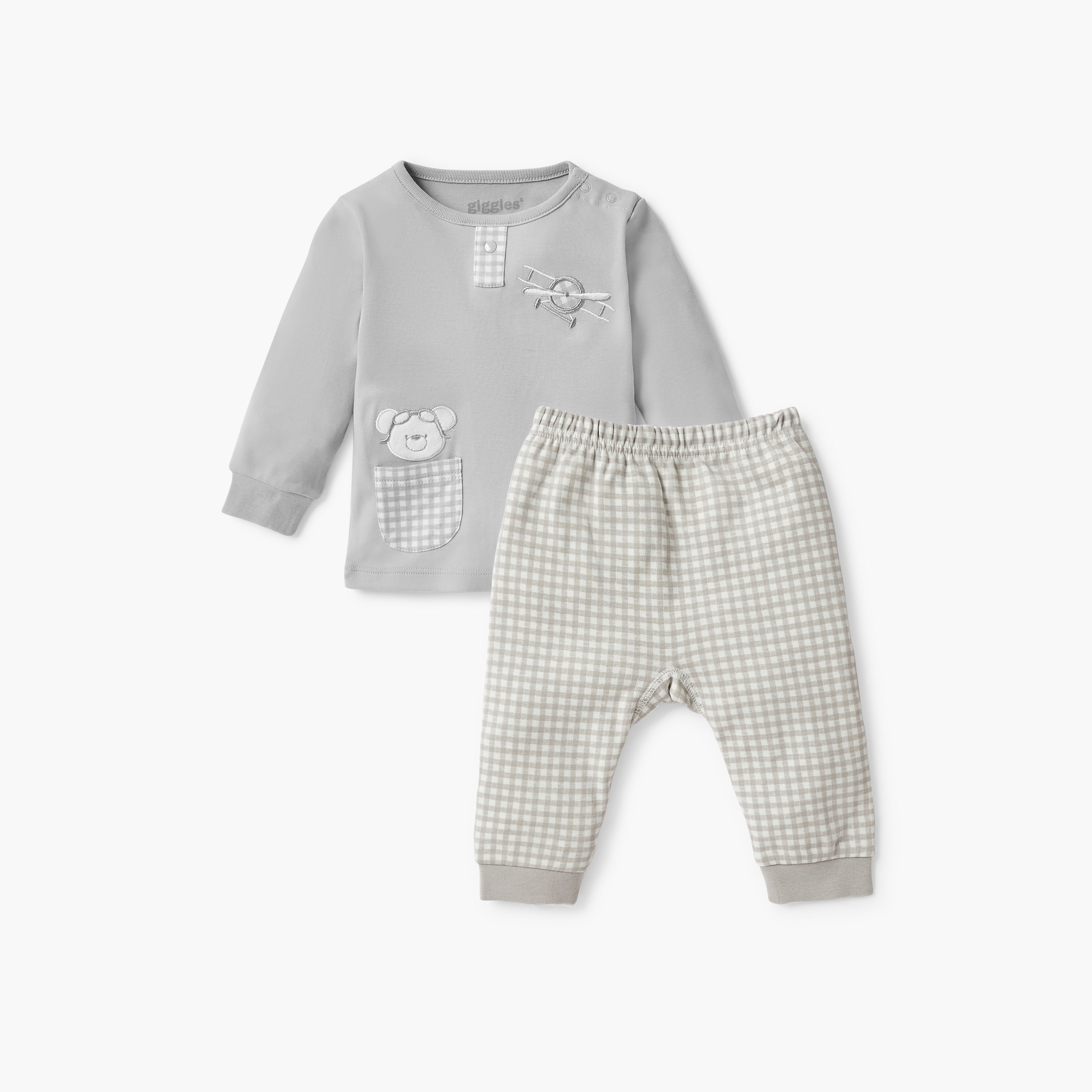 طقم تيشيرت بتزيينات وبنطلون بيجاما من جيجلز-baby-boys-clothing-nightwear-pyjamasets-image-1