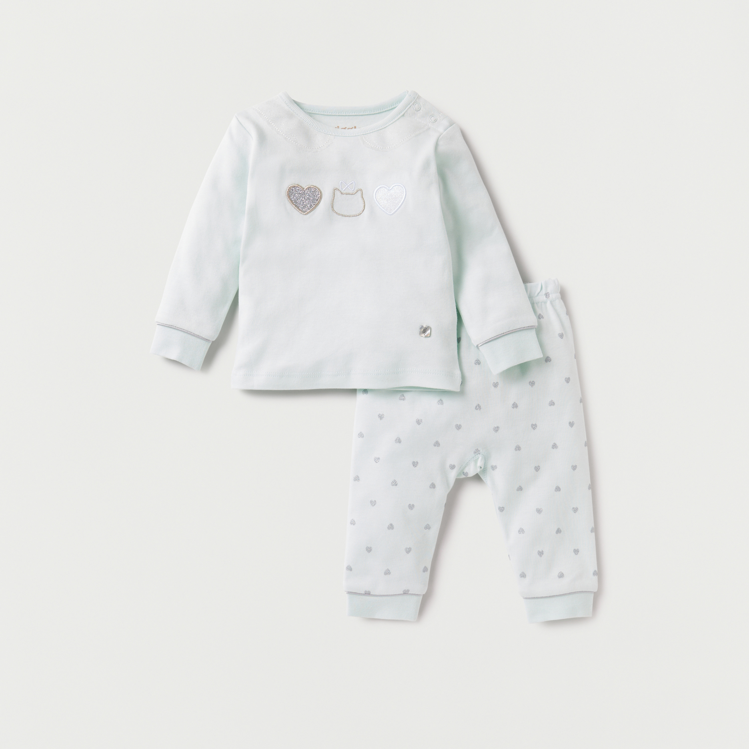 Giggles Hearts Embroidered T-shirt and Pyjama Set-baby-girls-clothing-nightwear-pyjamasets-image-1
