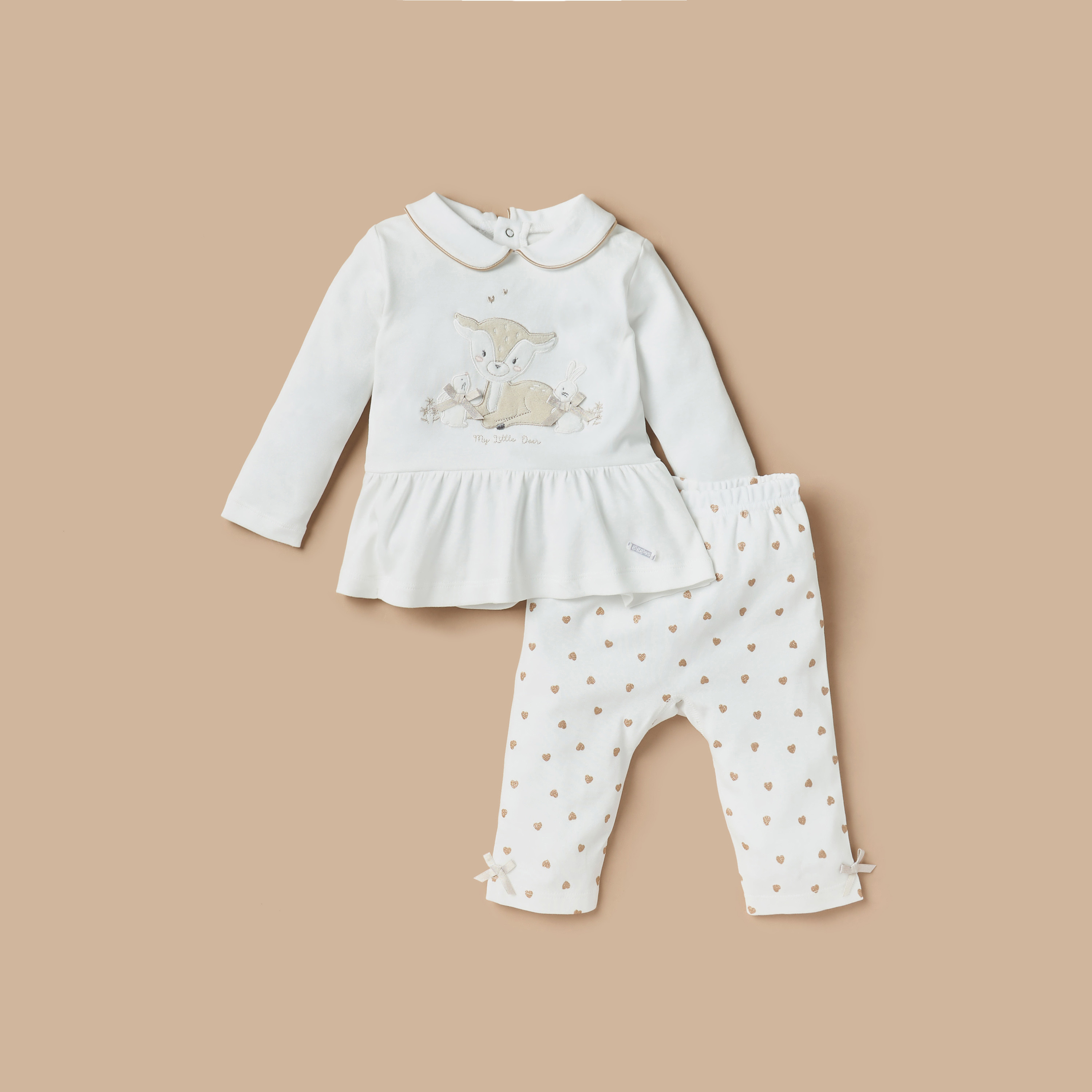 طقم بنطلون بيجاما وبلوزة بزخارف غزال من جيجلز-baby-girls-clothing-nightwear-pyjamasets-image-1