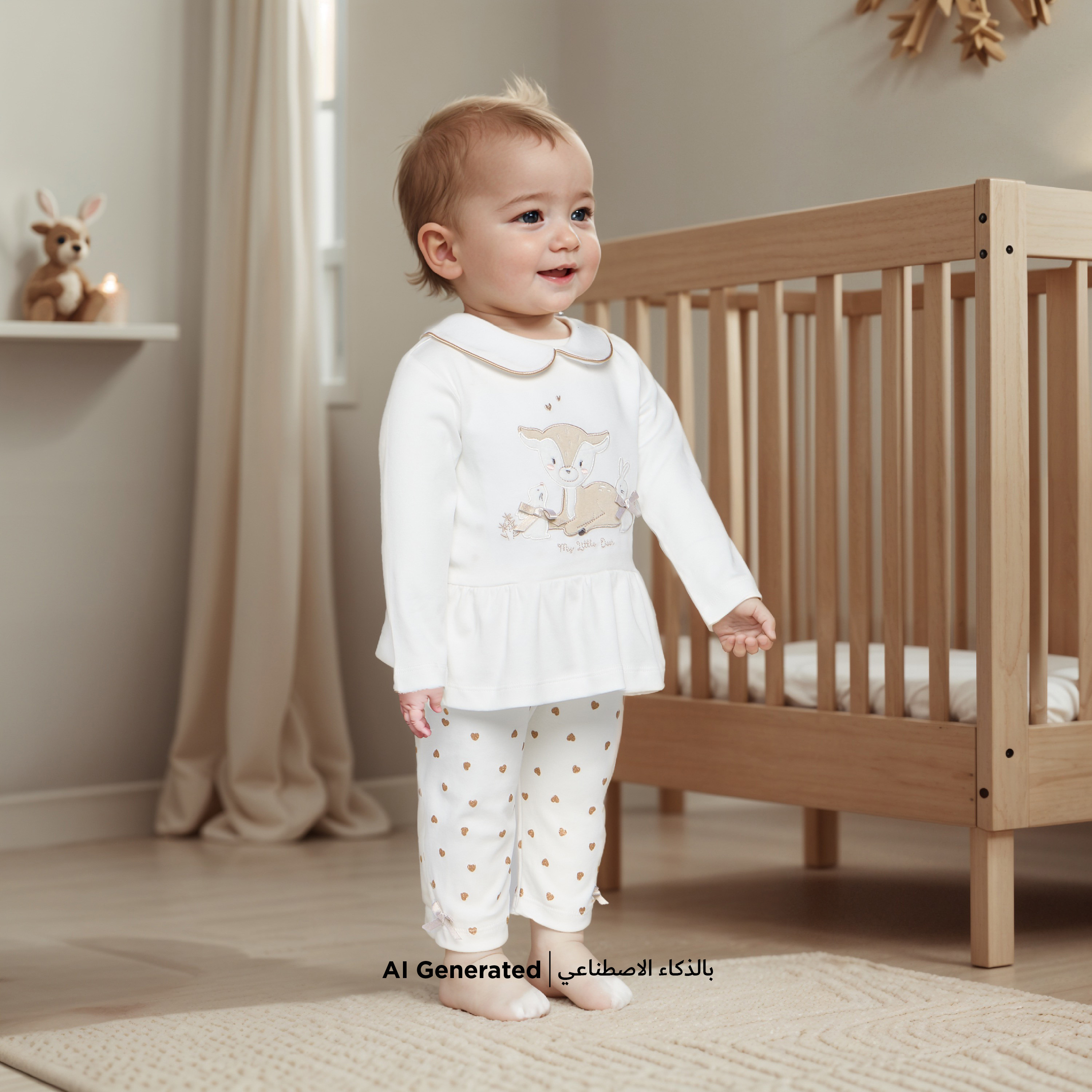 طقم بنطلون بيجاما وبلوزة بزخارف غزال من جيجلز-baby-girls-clothing-nightwear-pyjamasets-image-6