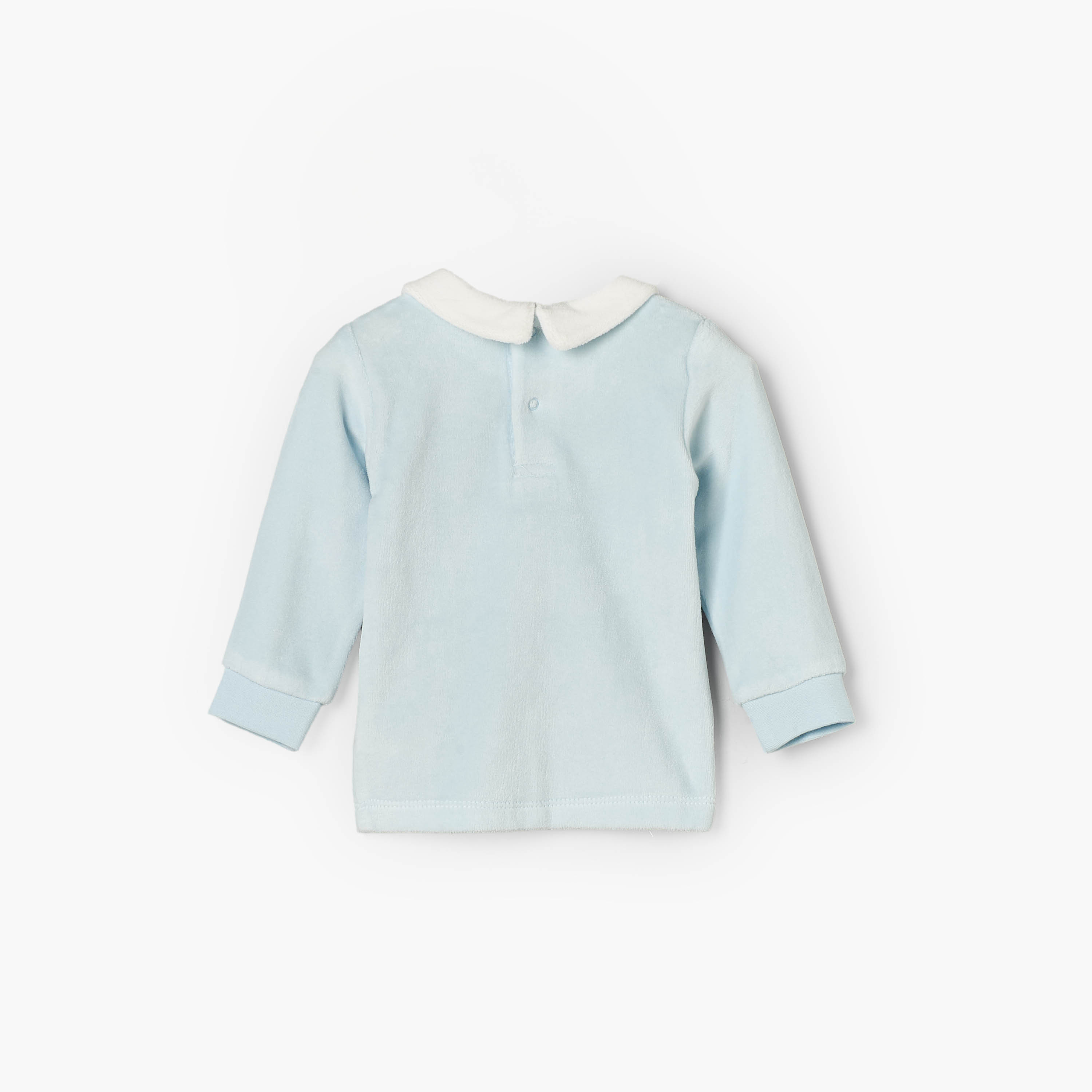 Giggles Velour Collared Sleeves Pyjama Set with Teddy Bear Applique-baby-boys-clothing-nightwear-pyjamasets-image-5