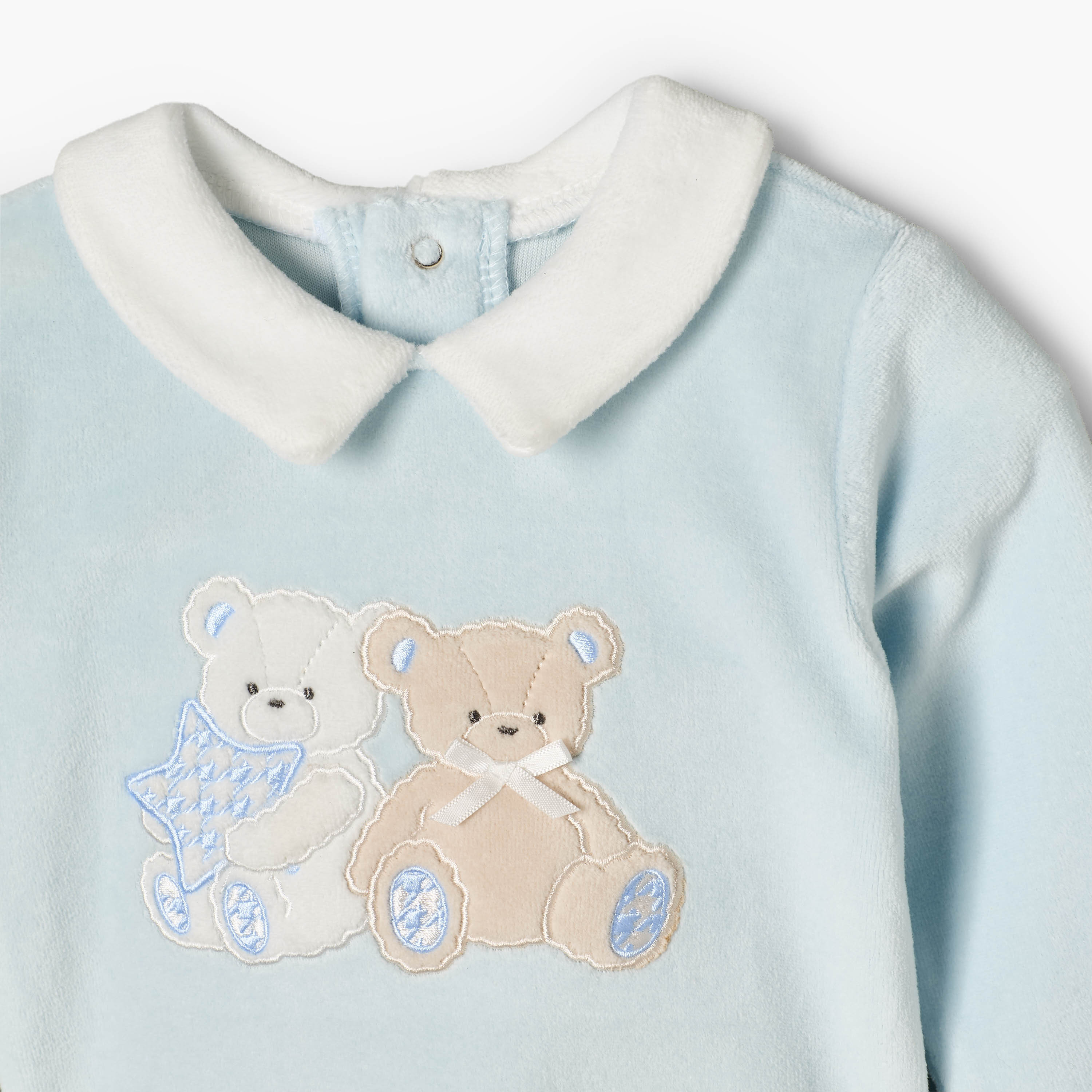 Giggles Velour Collared Sleeves Pyjama Set with Teddy Bear Applique-baby-boys-clothing-nightwear-pyjamasets-image-7
