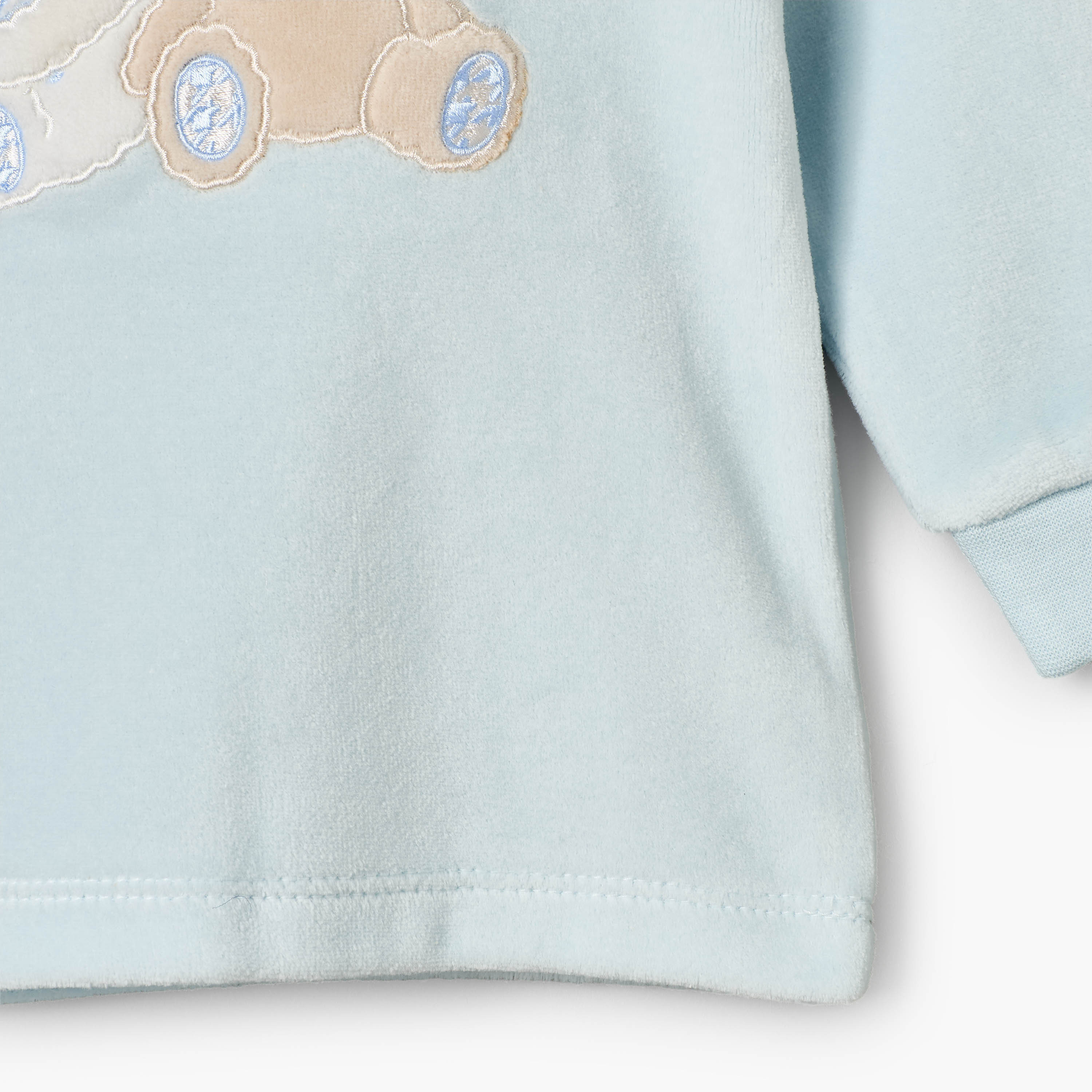 Giggles Velour Collared Sleeves Pyjama Set with Teddy Bear Applique-baby-boys-clothing-nightwear-pyjamasets-image-8