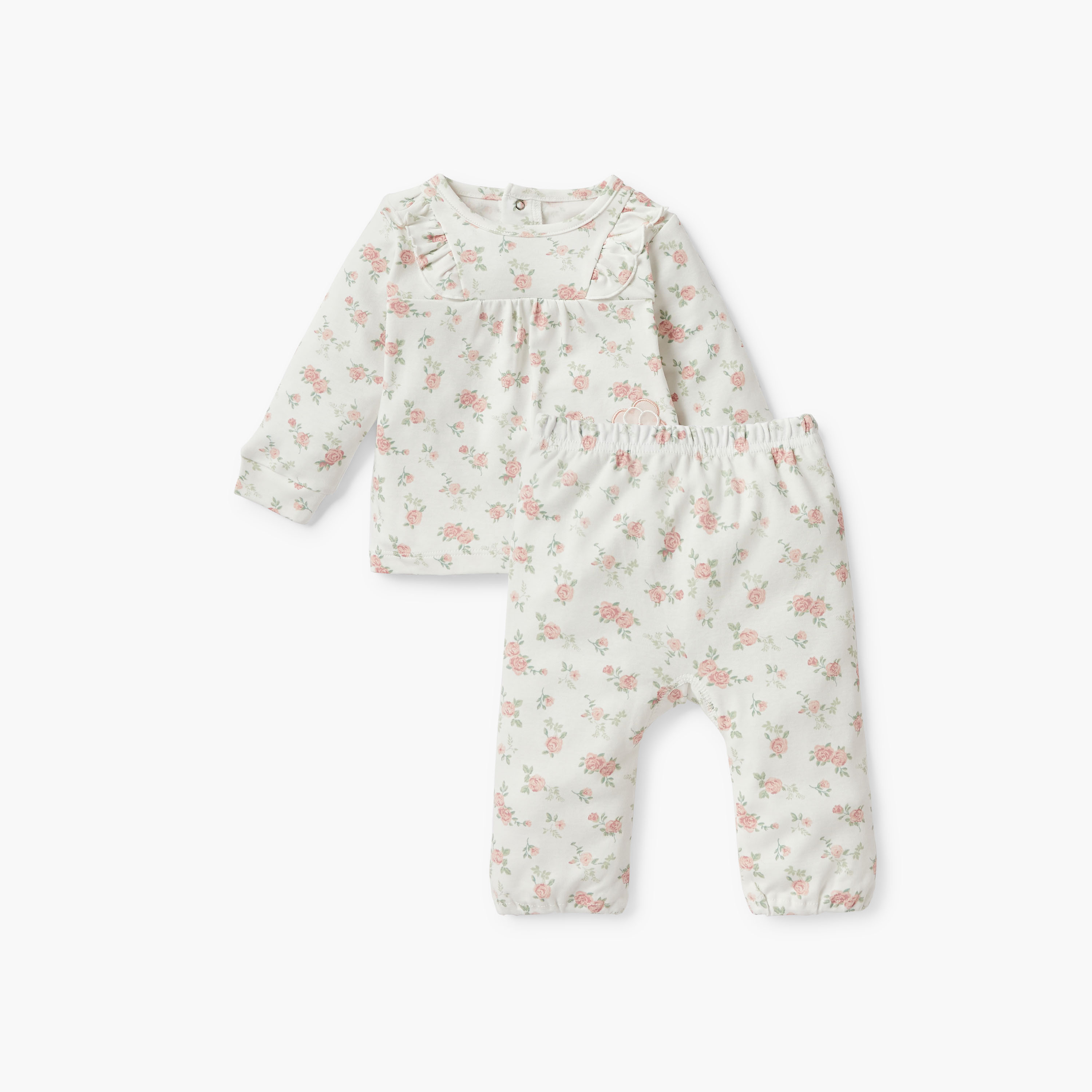 Giggles Floral Print T-shirt and Pyjama Set-baby-girls-clothing-nightwear-pyjamasets-image-1