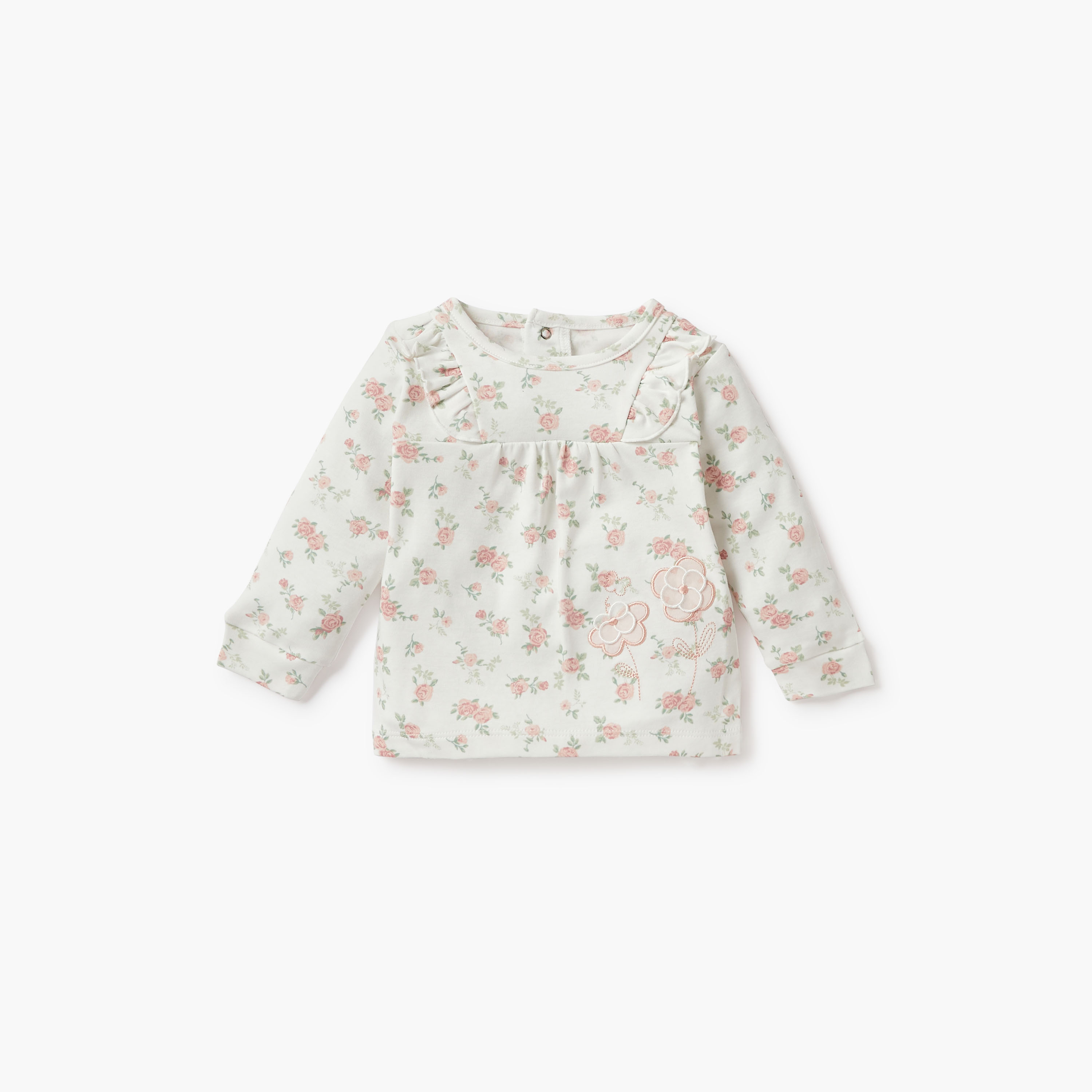 Giggles Floral Print T-shirt and Pyjama Set-baby-girls-clothing-nightwear-pyjamasets-image-2