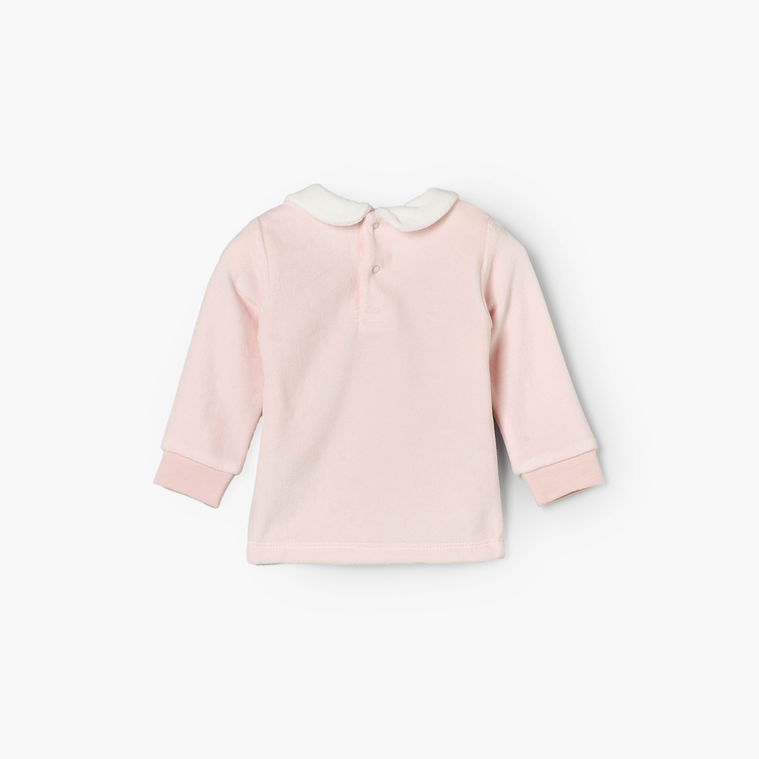 Giggles Velour Collared Long Sleeves Pyjama Set with Teddy Bear Applique-baby-girls-clothing-winterwear-pyjamasets-image-5