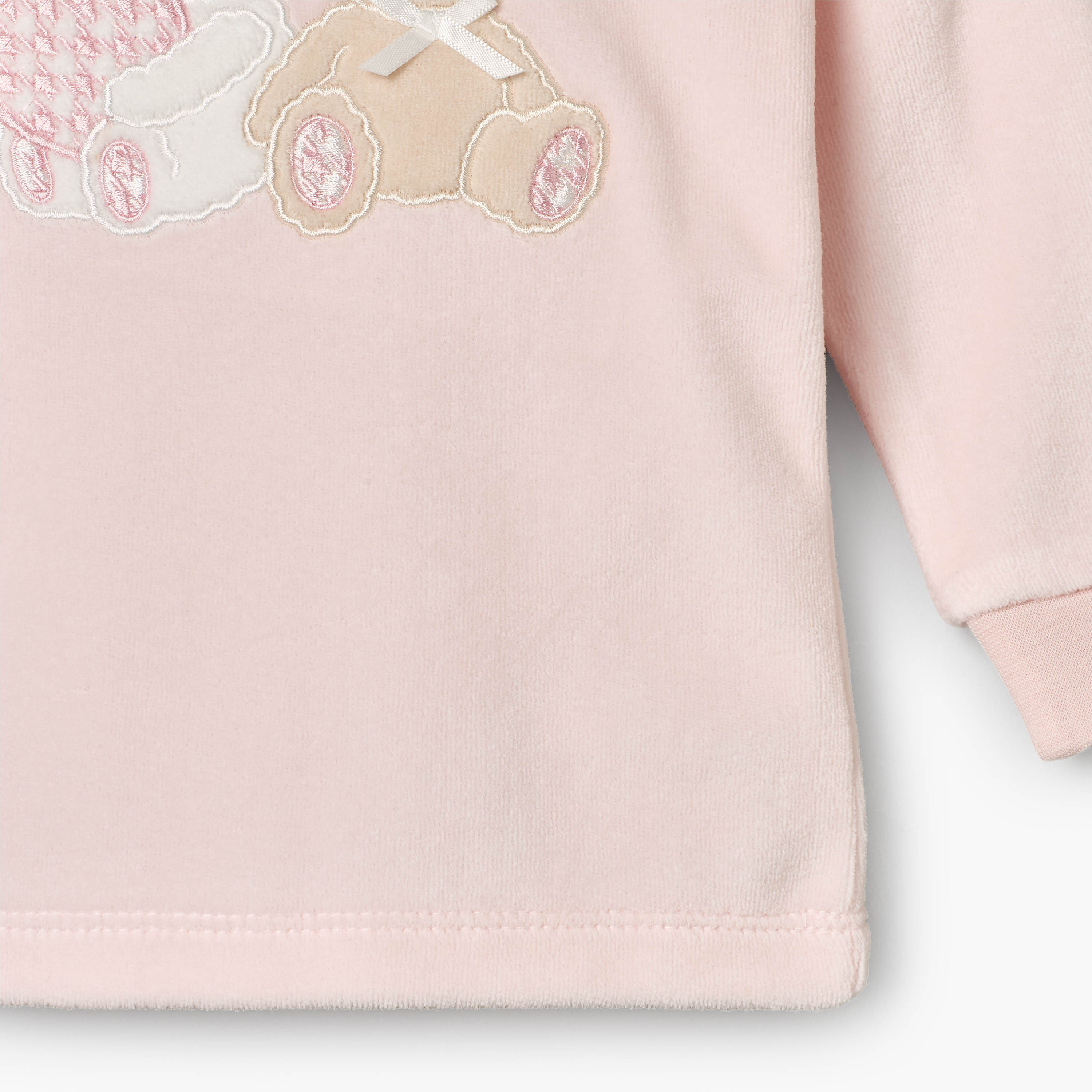 Giggles Velour Collared Long Sleeves Pyjama Set with Teddy Bear Applique-baby-girls-clothing-winterwear-pyjamasets-image-8