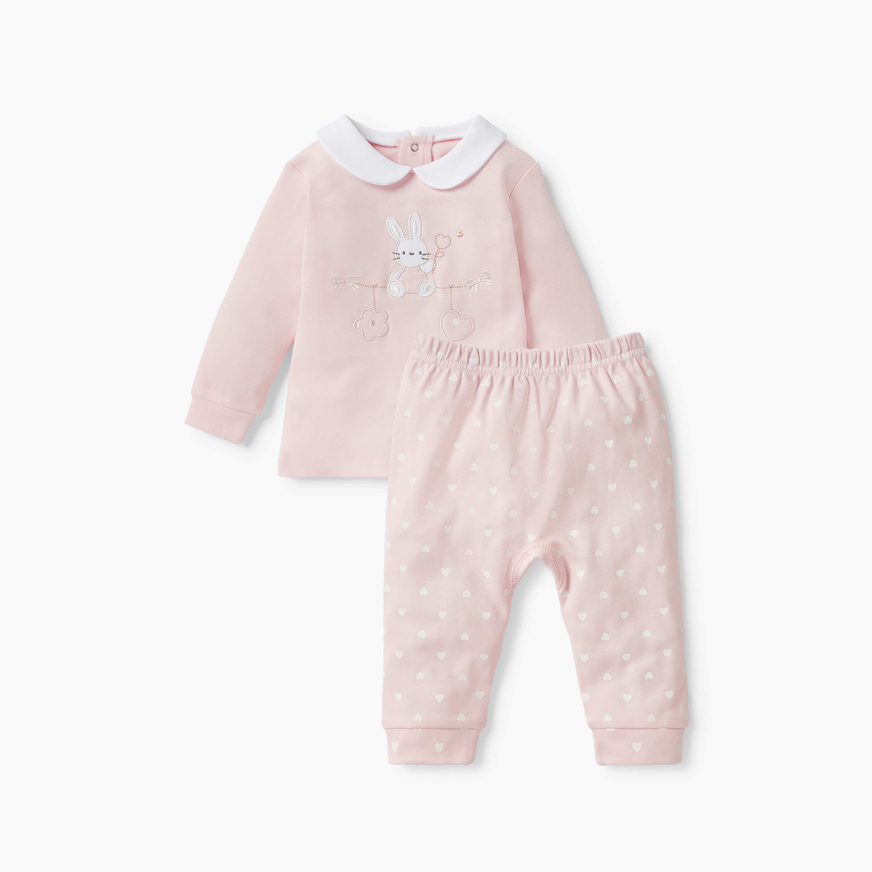 Giggles Bunny Applique T-shirt and Heart Print Pyjama Set-baby-girls-clothing-nightwear-pyjamasets-image-1