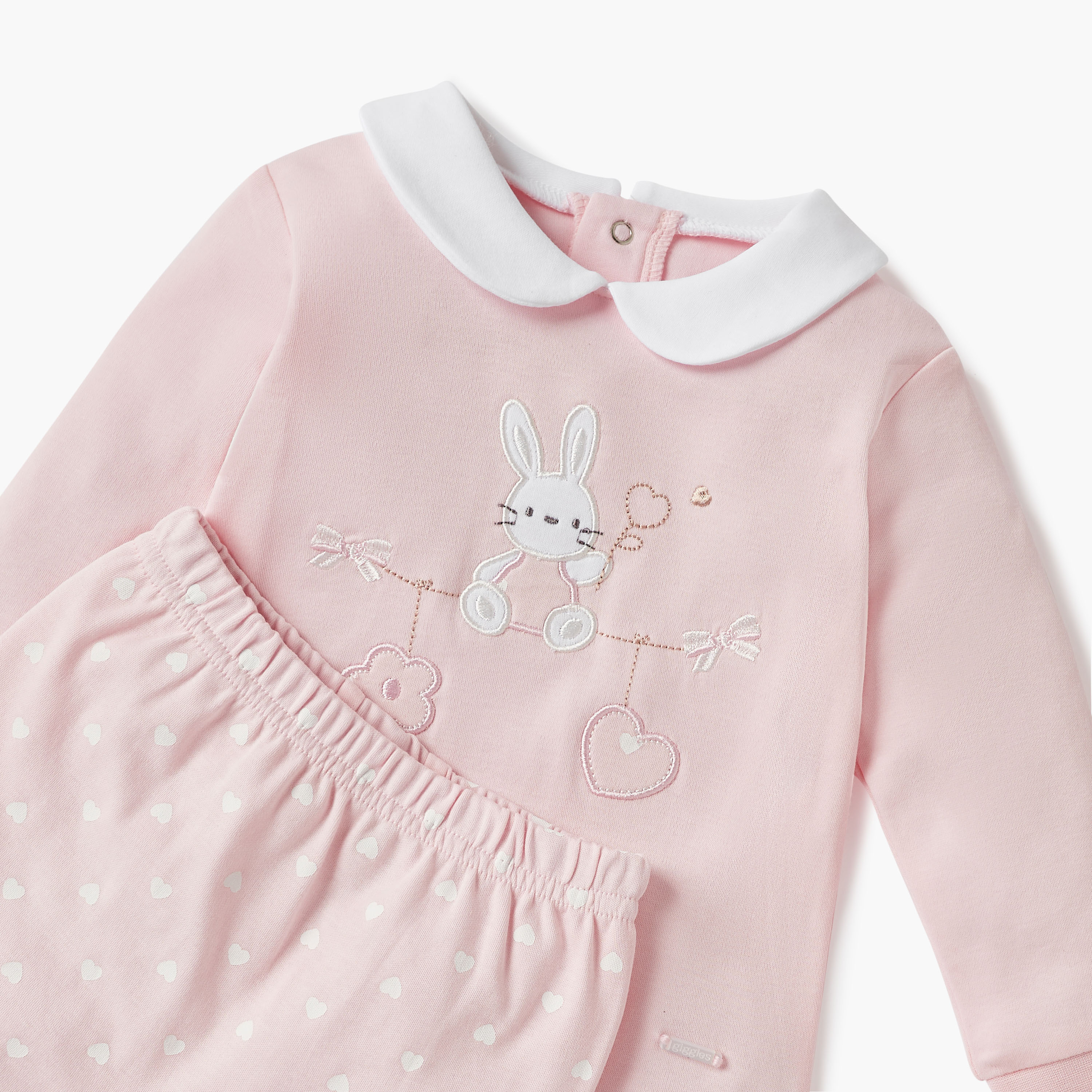 Giggles Bunny Applique T-shirt and Heart Print Pyjama Set-baby-girls-clothing-nightwear-pyjamasets-image-4