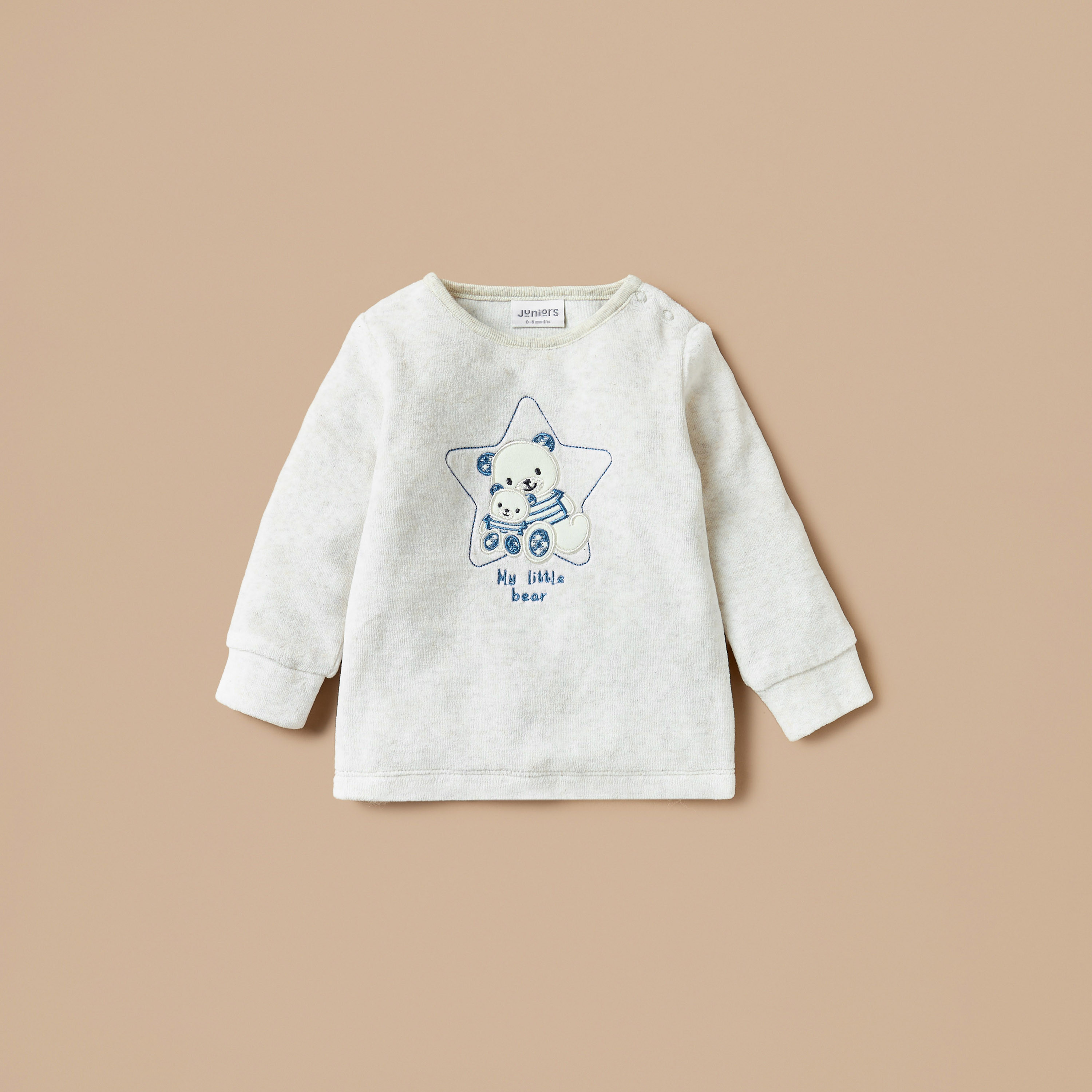 Juniors Bear Embroidered Velour T-shirt and Pyjama Set-baby-boys-clothing-winterwear-setsandcoords-image-2