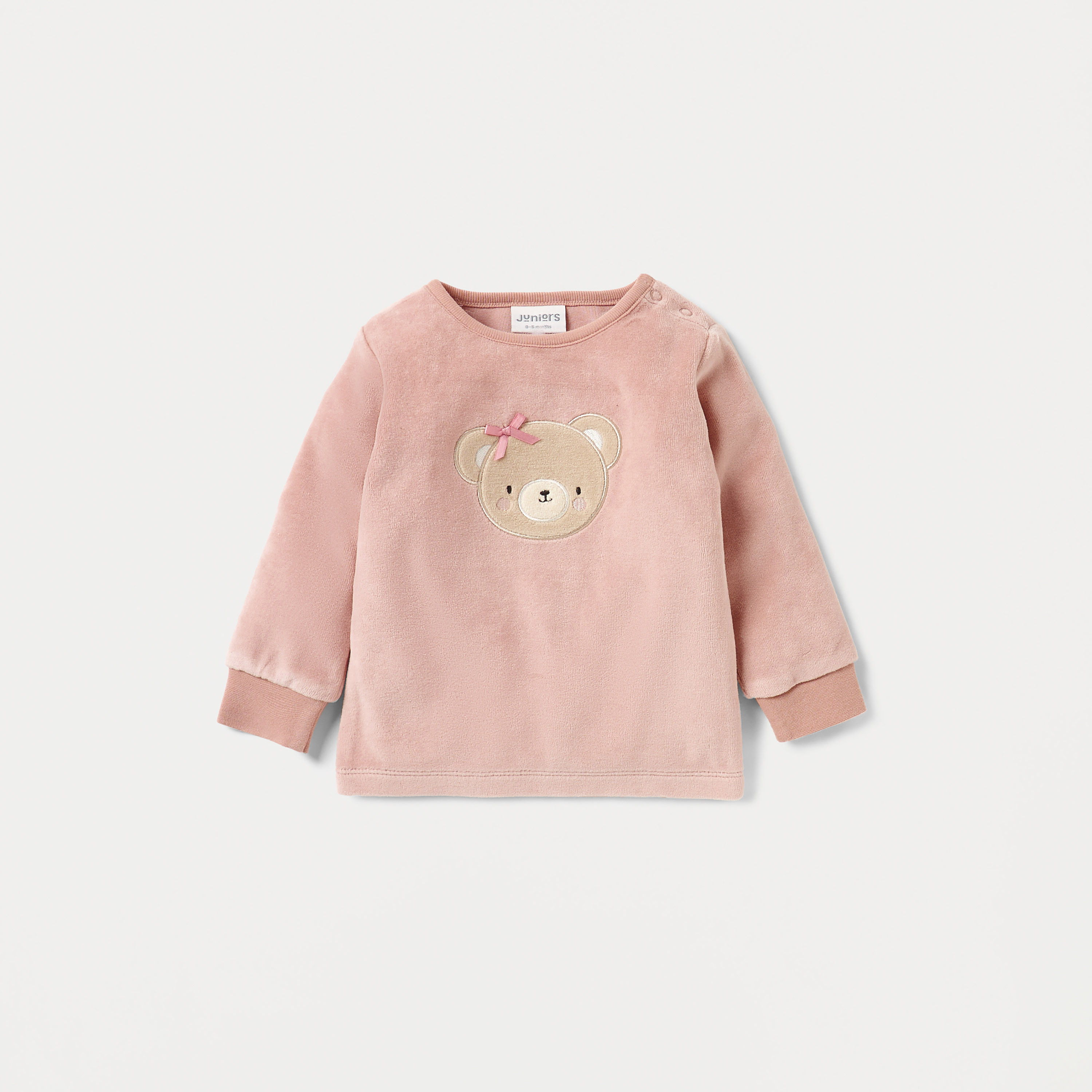 Juniors Bear Print Velour T-shirt and Pyjama Set-baby-girls-clothing-nightwear-pyjamasets-image-2