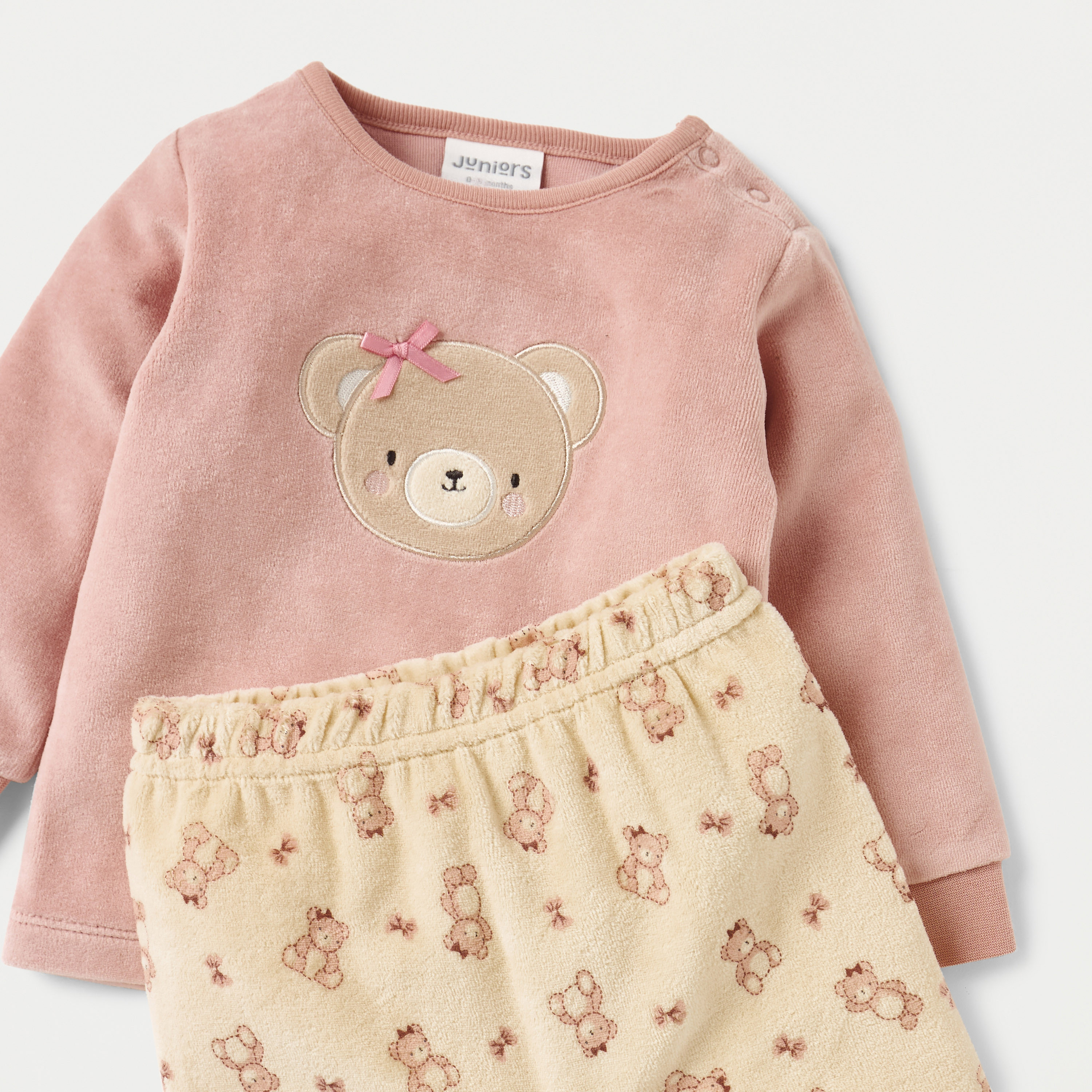 Juniors Bear Print Velour T-shirt and Pyjama Set-baby-girls-clothing-nightwear-pyjamasets-image-4