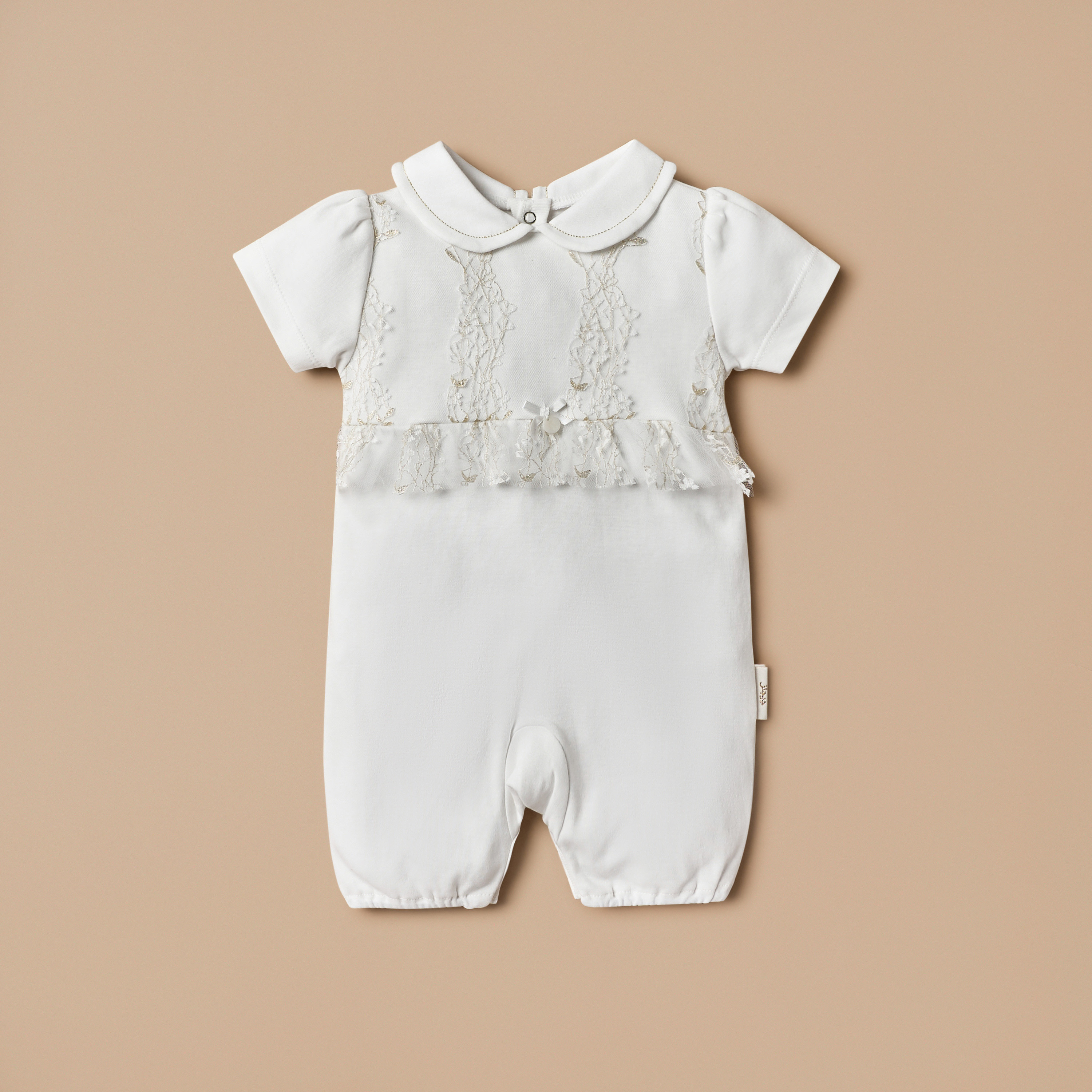 Buy Baby Girls Giggles Lace Detail Romper with Peter Pan Collar and Short Sleeves Online Centrepoint Bahrain