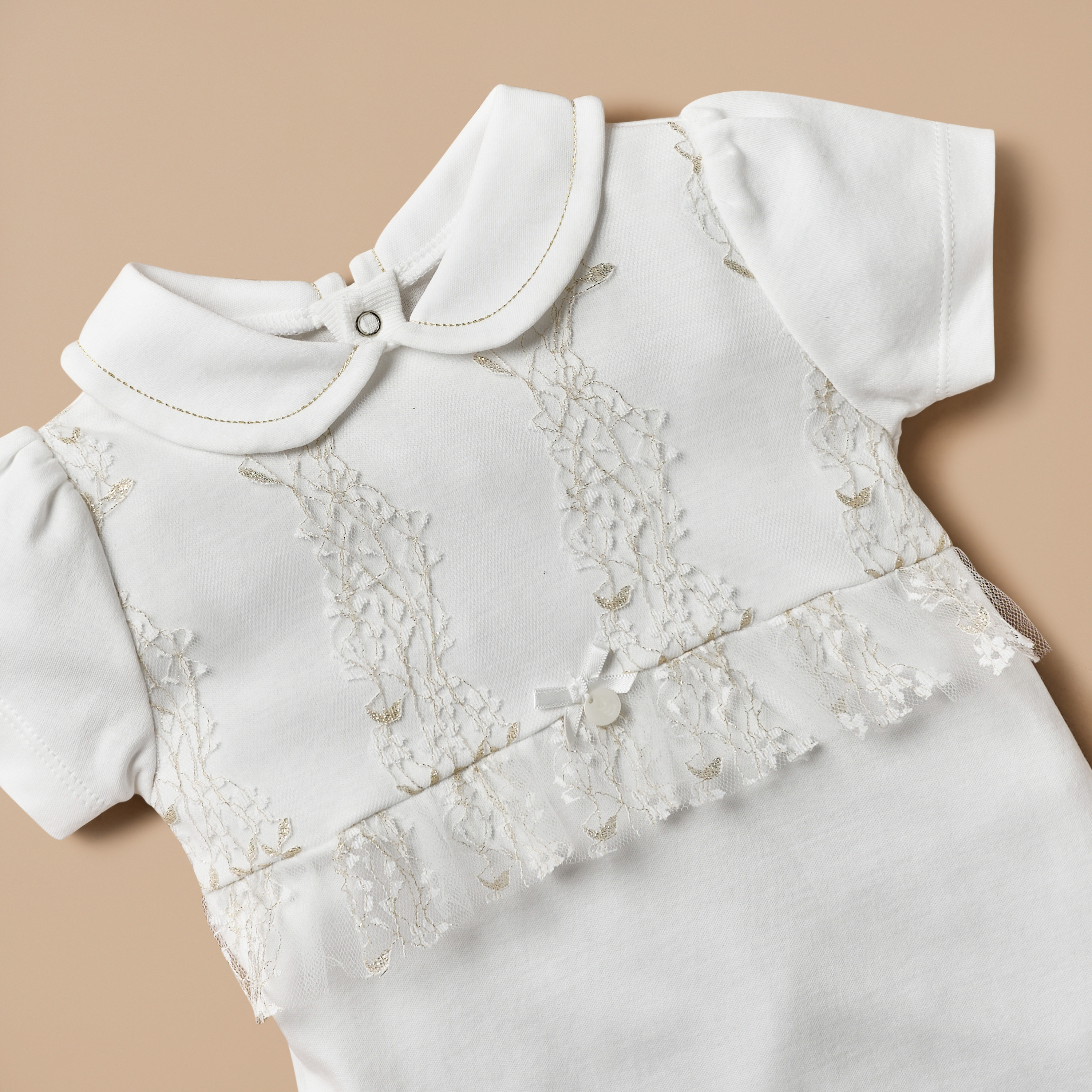 Giggles Lace Detail Romper with Peter Pan Collar and Short Sleeves-baby-girls-clothing-rompers-image-3