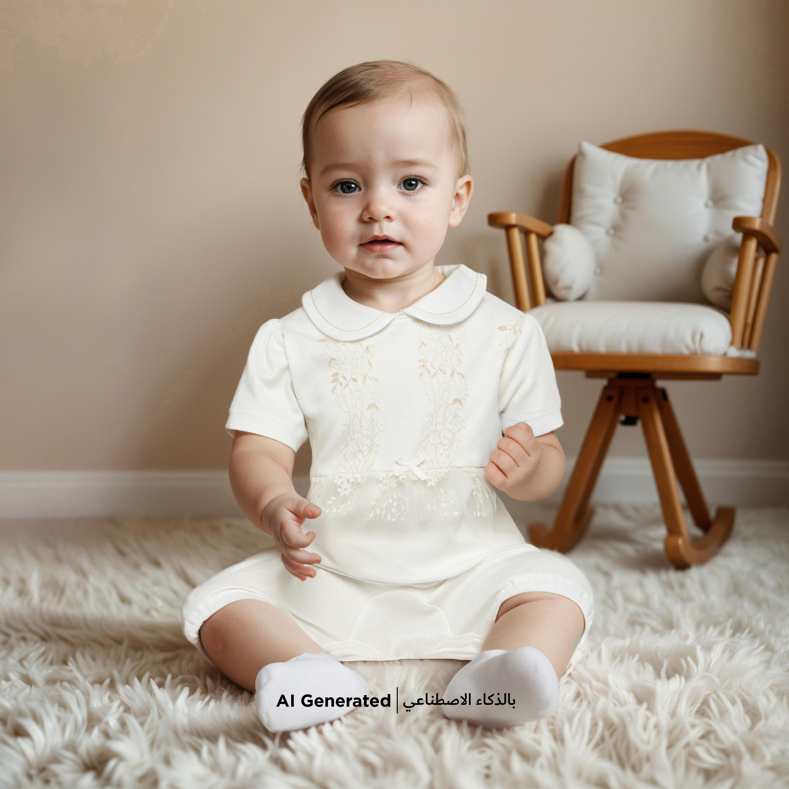 Giggles Lace Detail Romper with Peter Pan Collar and Short Sleeves-baby-girls-clothing-rompers-image-6