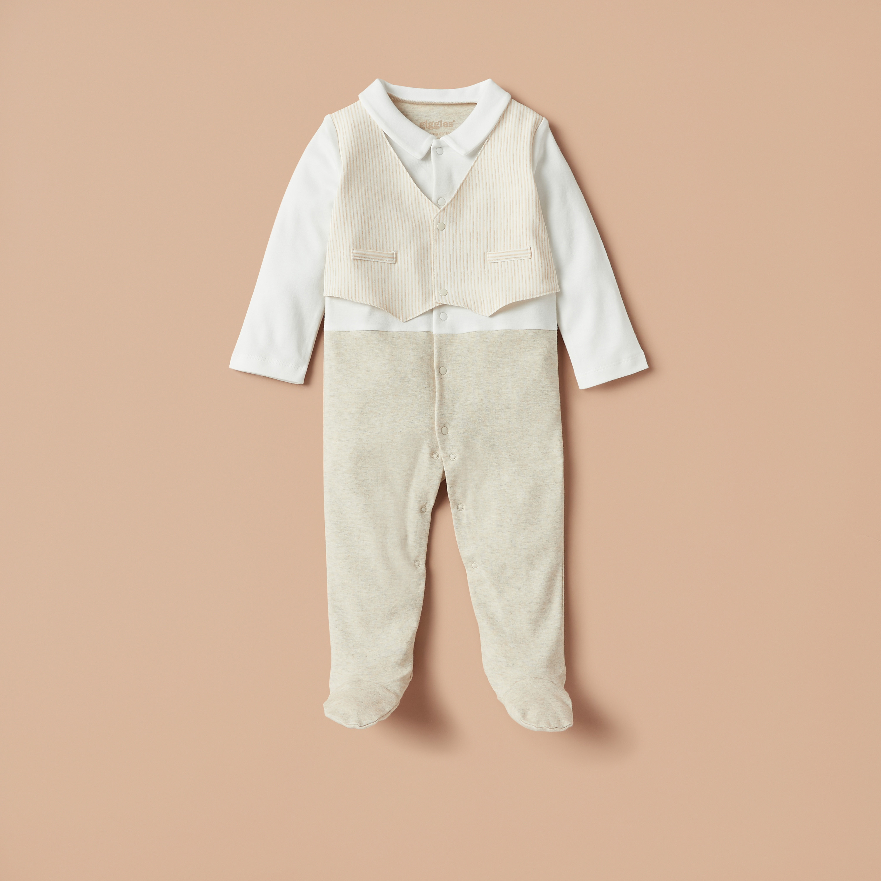 Giggles Colourblock Closed Feet Sleepsuit and Striped Waistcoat-baby-boys-clothing-nightwear-sleepsuits-image-1