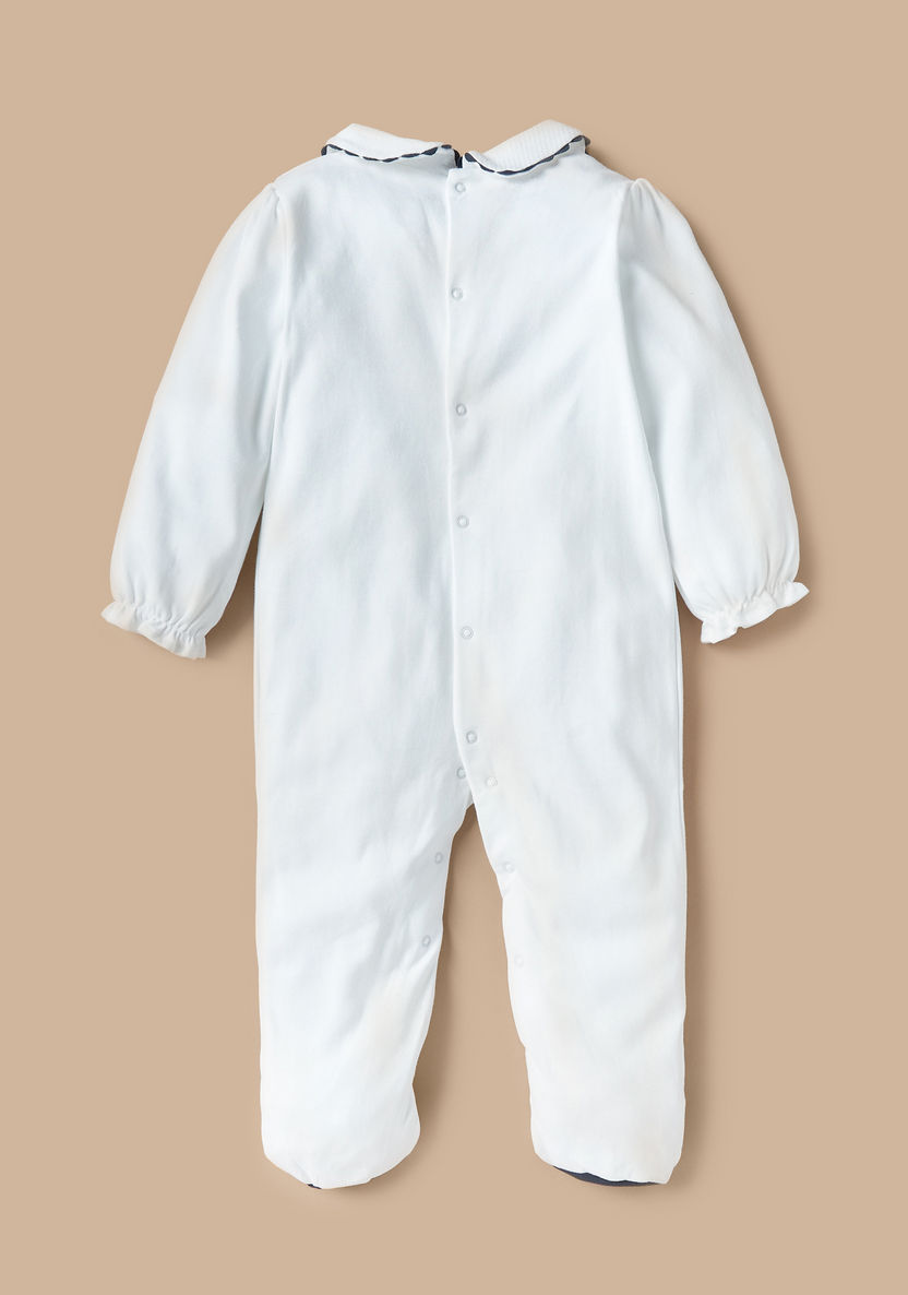 Giggles Solid Sleepsuit with Peter Pan Collar and Bow Detail-Sleepsuits-image-4