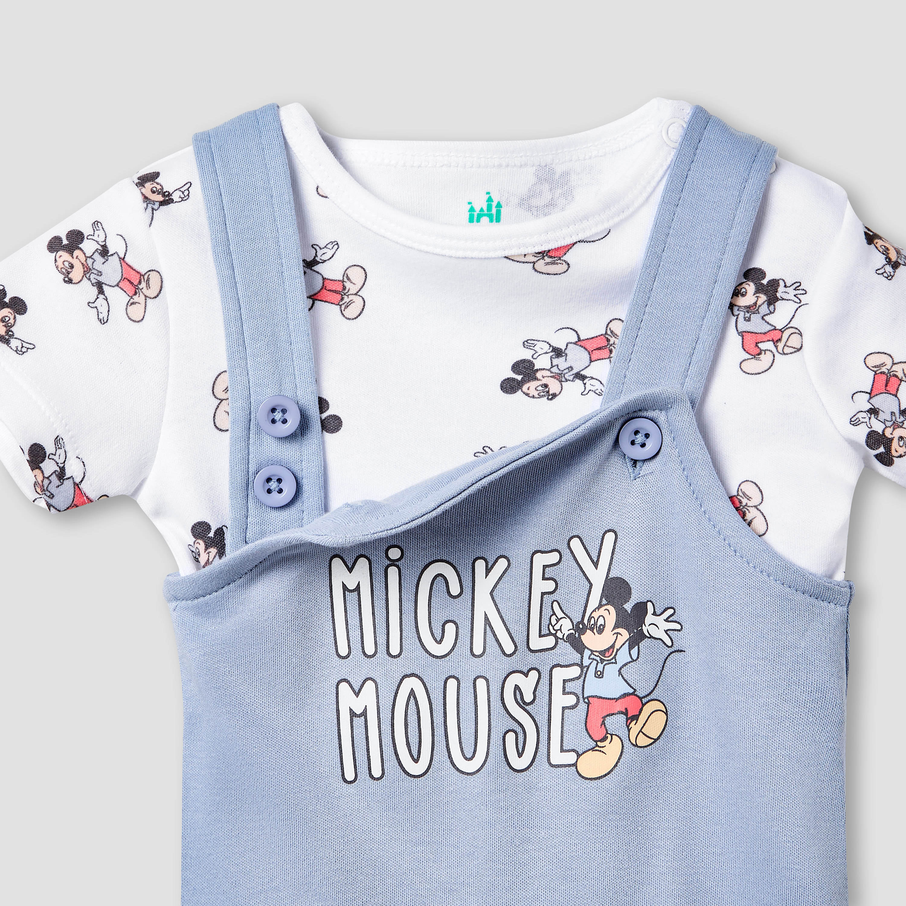 Disney Mickey Mouse Print T-shirt and Dungaree Set-boys-clothing-rompersanddungarees-image-4