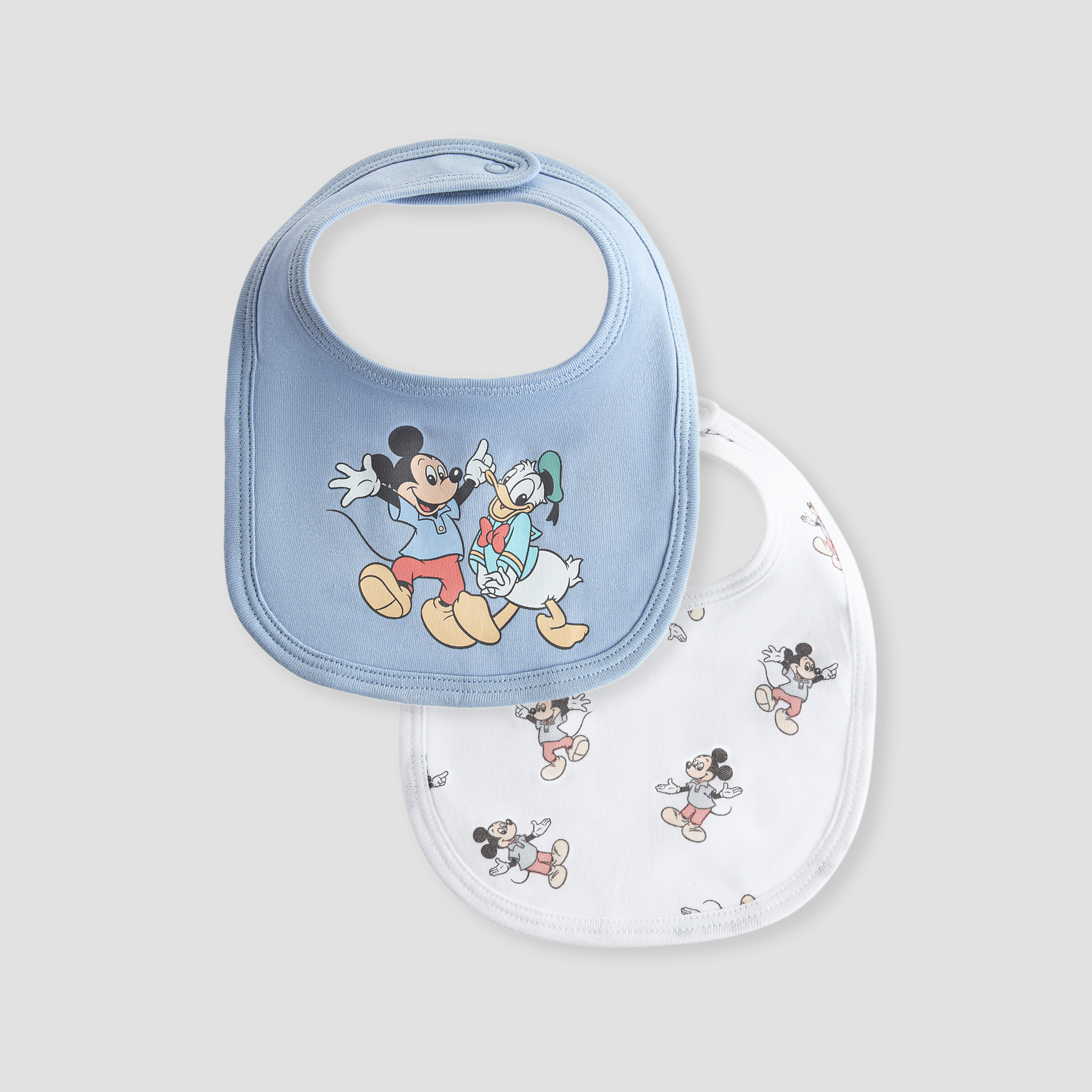 Disney Mickey Mouse Print Bib with Button Closure - Set of 2-baby-feeding-bibs-image-1