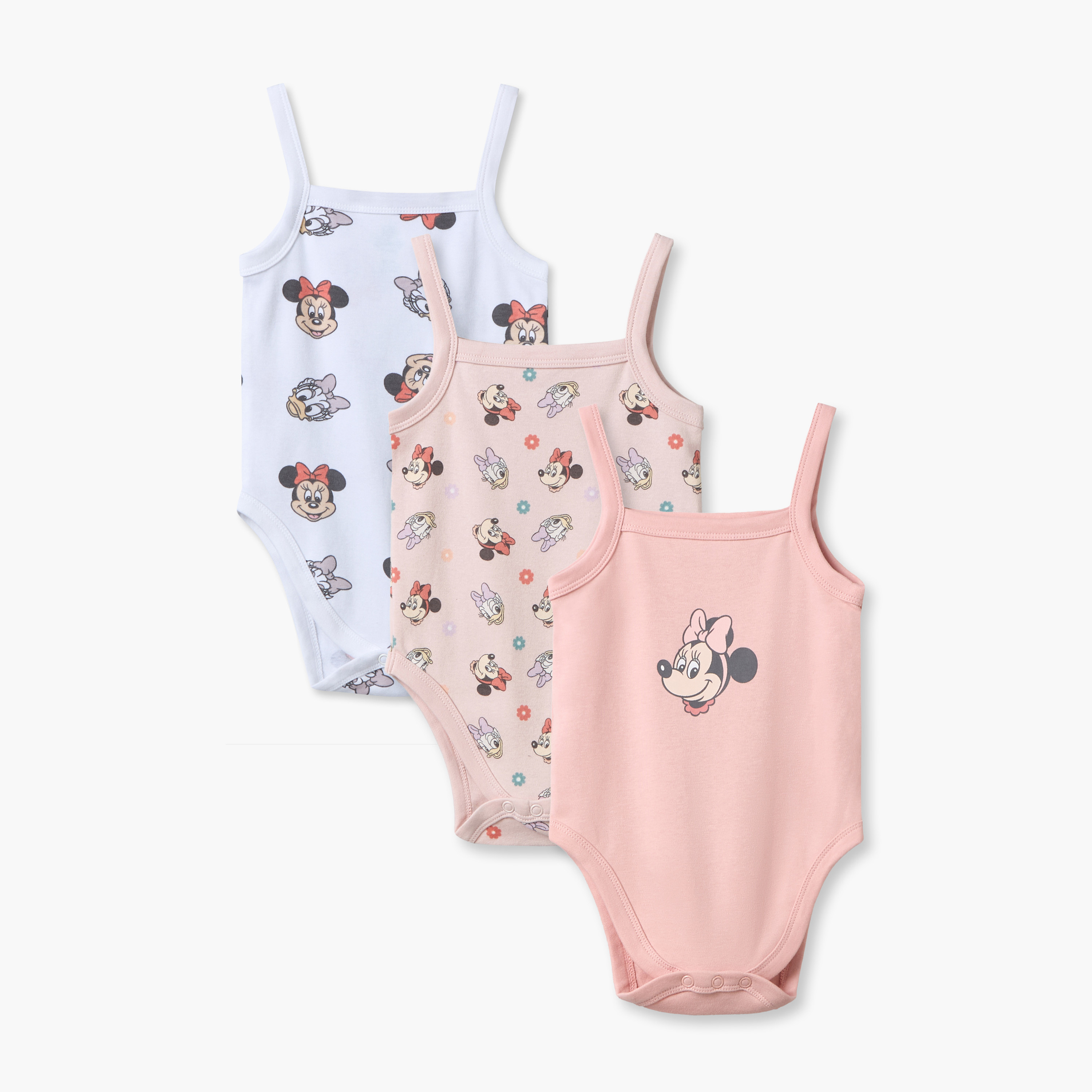 بودي سوت قطن بطبعات ميني ماوس وحمالات وياقة مربعة من ديزني - عبوة 3 قطع-baby-girls-clothing-bodysuits-image-1