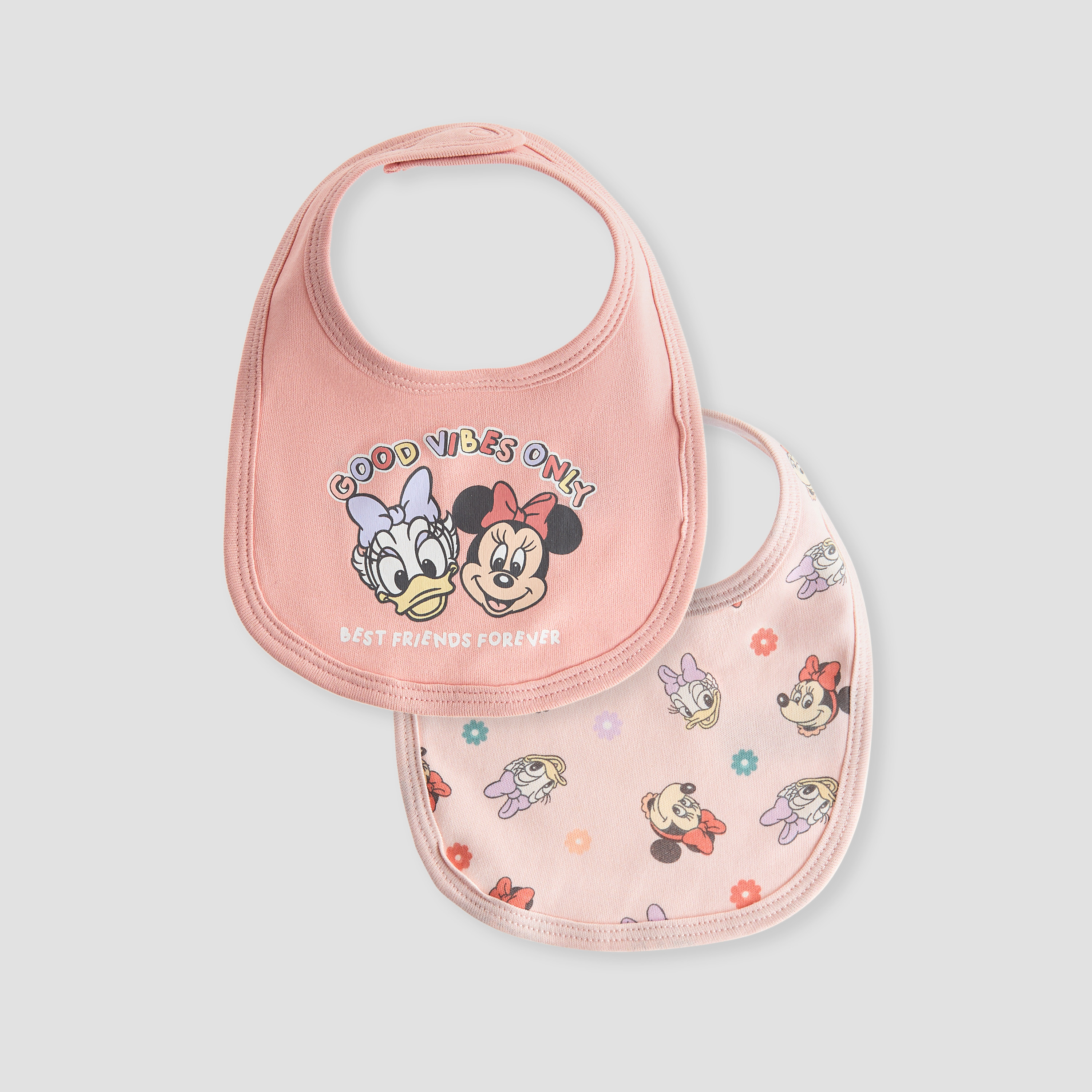مريلة بزر إغلاق وطبعات ميني ماوس من ديزني - طقم من قطعتين-baby-feeding-bibs-image-1