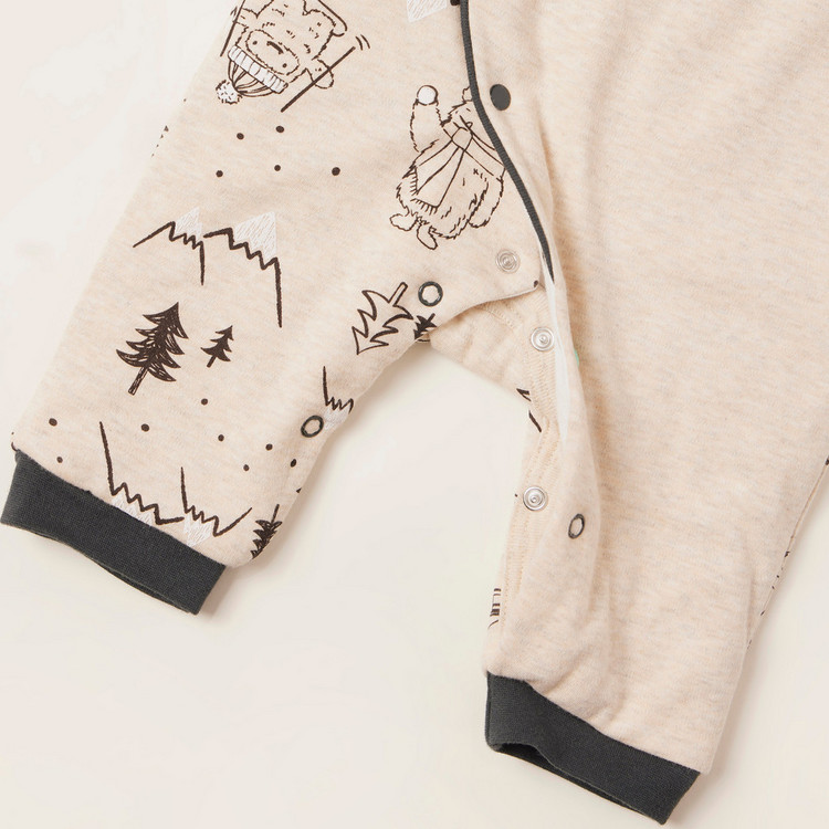 Juniors All-Over Printed Sleepsuit with Long Sleeves and Hood