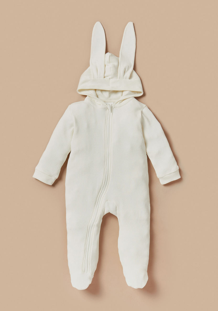 Juniors Ribbed Sleepsuit with Hood and Bunny Ears Applique Detail-Sleepsuits-image-0