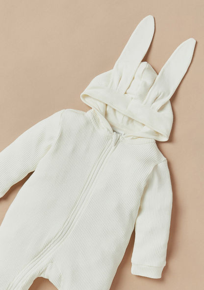 Juniors Ribbed Sleepsuit with Hood and Bunny Ears Applique Detail