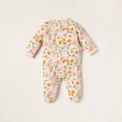 Juniors All-Over Floral Print Closed Feet Sleepsuit with Long Sleeves