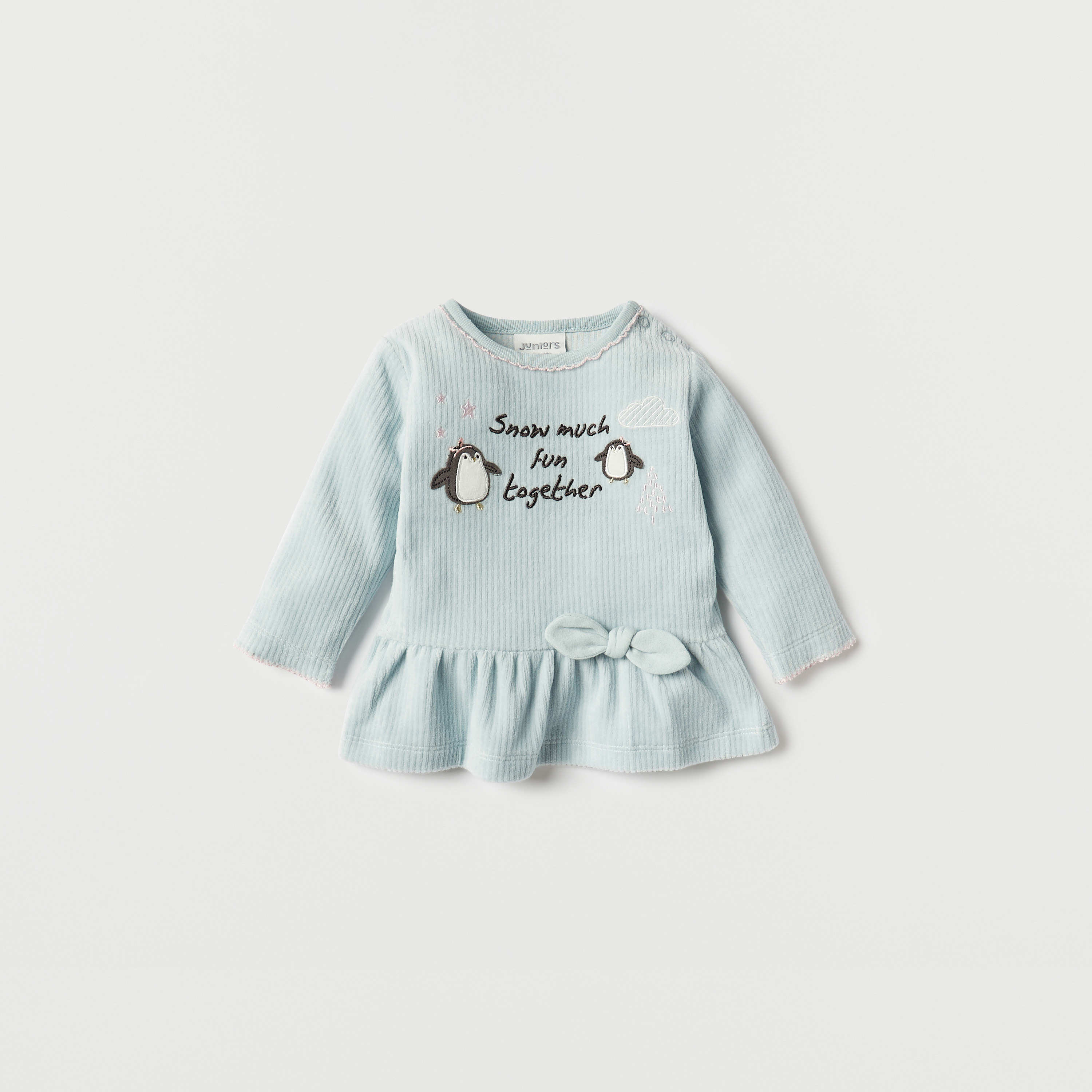 Juniors Penguin Embroidered Long Sleeves T-shirt and Elasticated Pyjama Set-baby-girls-clothing-nightwear-pyjamasets-image-2