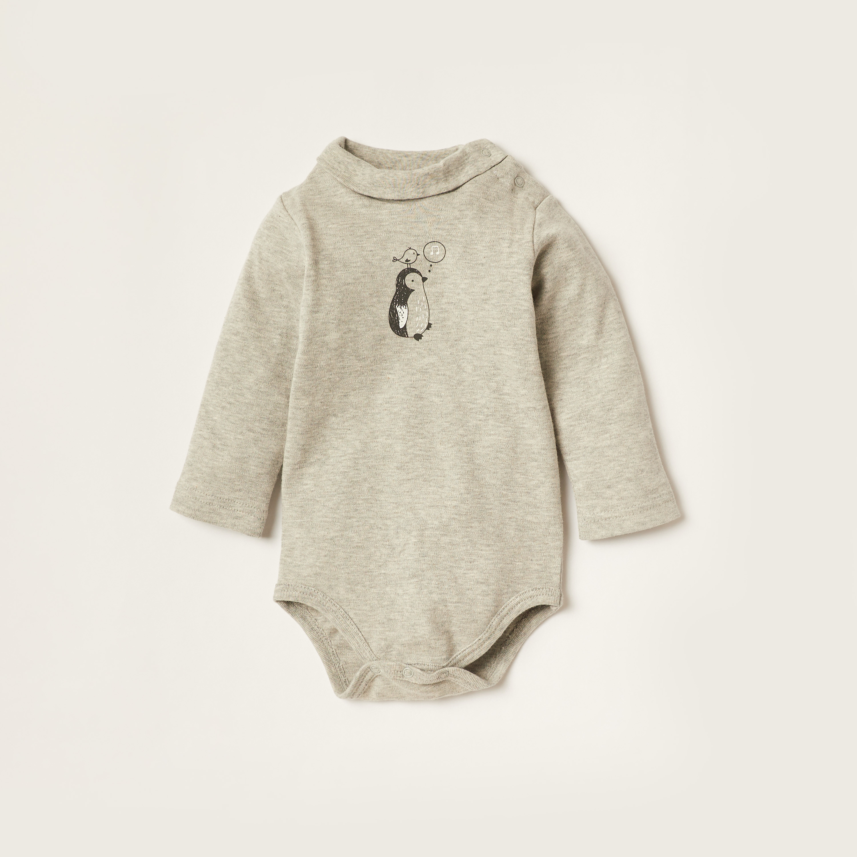 Giggles Penguin Print Bodysuit with Long Sleeves and Snap Button Closure-baby-girls-clothing-bodysuits-image-1