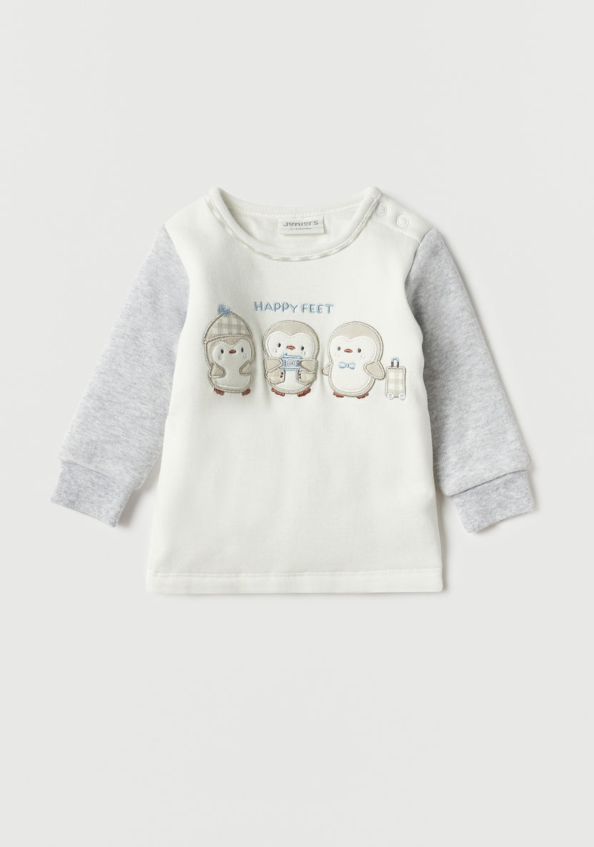 Juniors Penguin Applique Detail T-shirt and Pyjama Set-Pyjama Sets-image-1