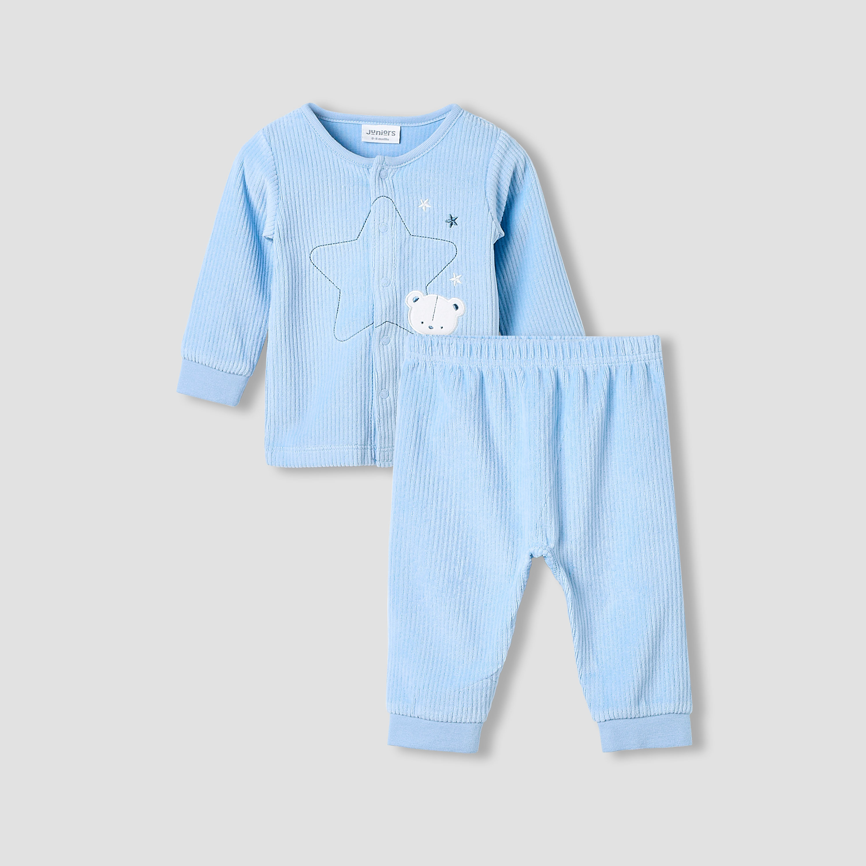 طقم بيجاما مطرز بياقة مستديرة وأكمام طويلة من جونيورز-baby-boys-clothing-winterwear-setsandcoords-image-7