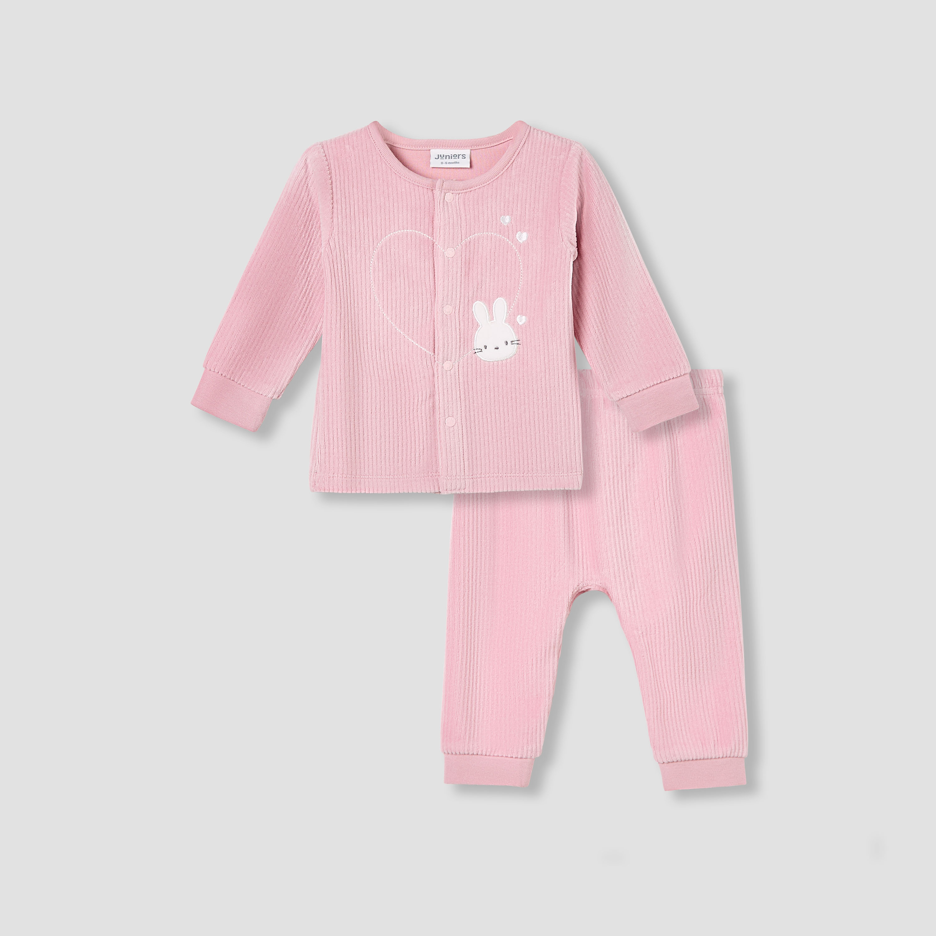 Juniors Pyjama Set with Bunny Applique - Velour - Long Sleeves - Round Neck-baby-girls-clothing-winterwear-pyjamasets-image-1