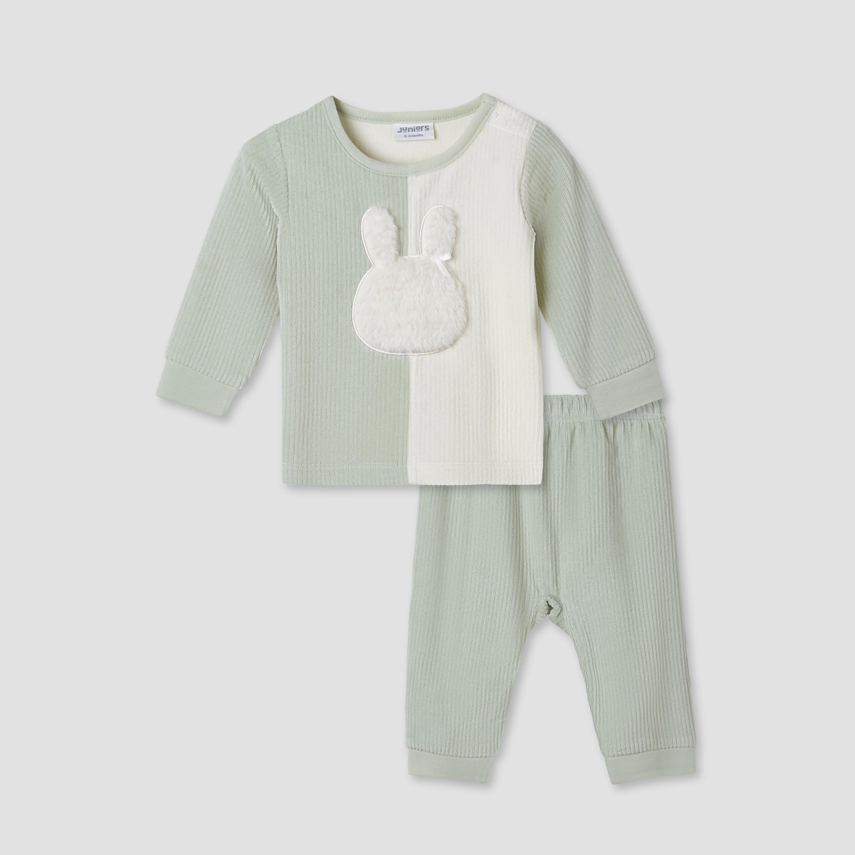 Juniors Pyjama Set with Bunny Applique - Velour - Long Sleeves - Round Neck-baby-girls-clothing-nightwear-pyjamasets-image-1