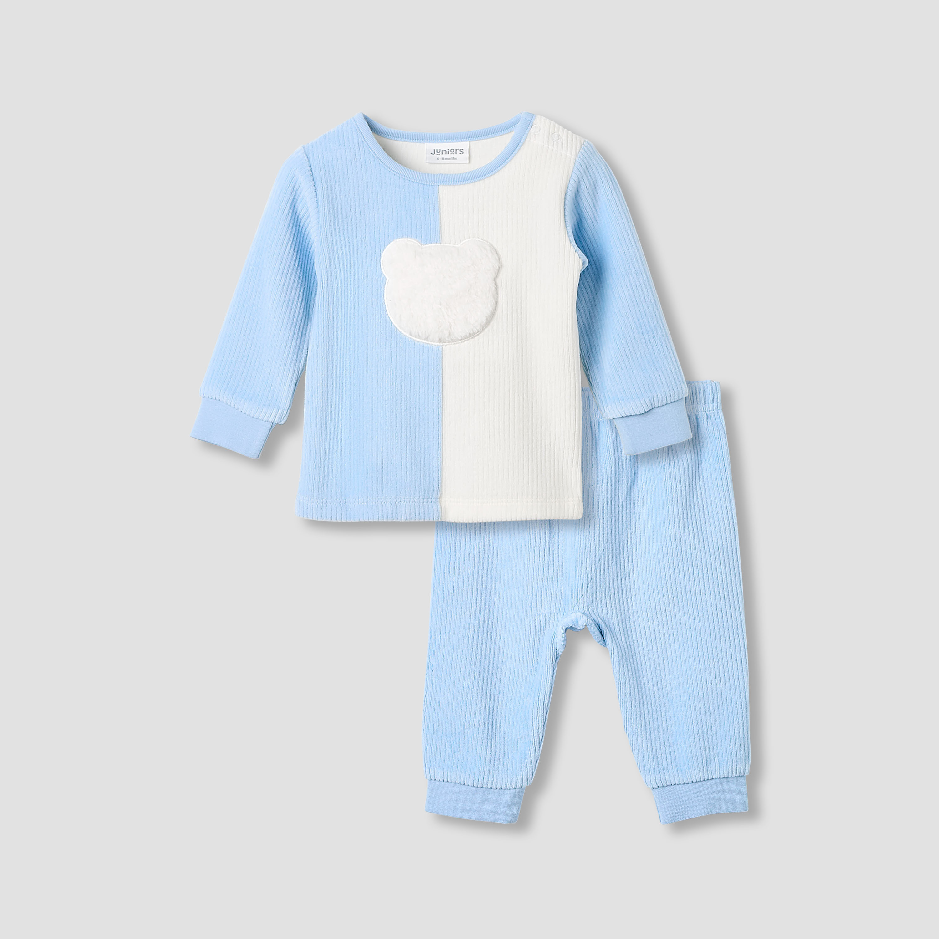 Juniors Pyjama Set with Bear Applique - Long Sleeves - Round Neck-baby-boys-clothing-winterwear-setsandcoords-image-1