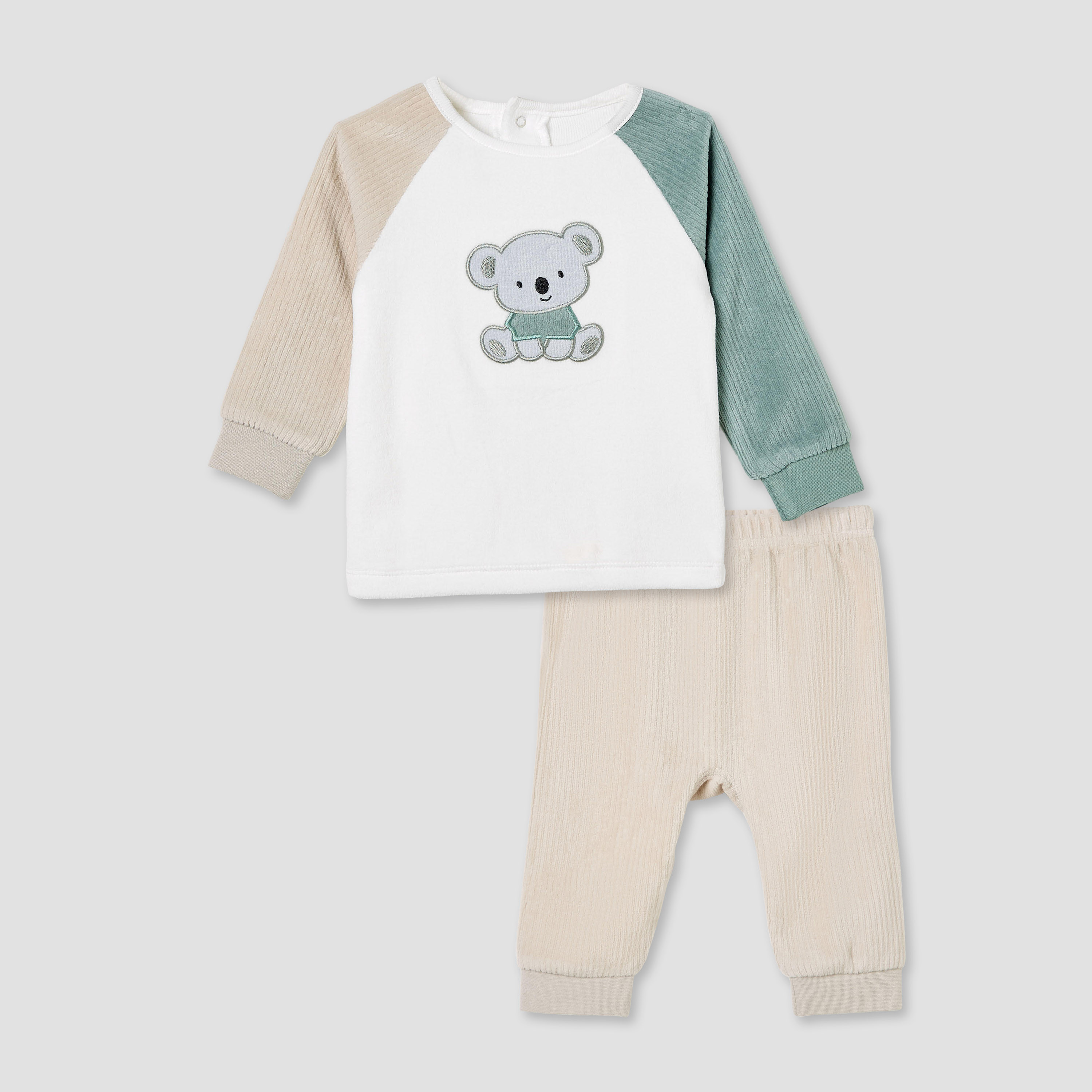 Juniors Pyjama Set with Koala Applique - Velour - Long Sleeves - Round Neck-baby-boys-clothing-winterwear-setsandcoords-image-1