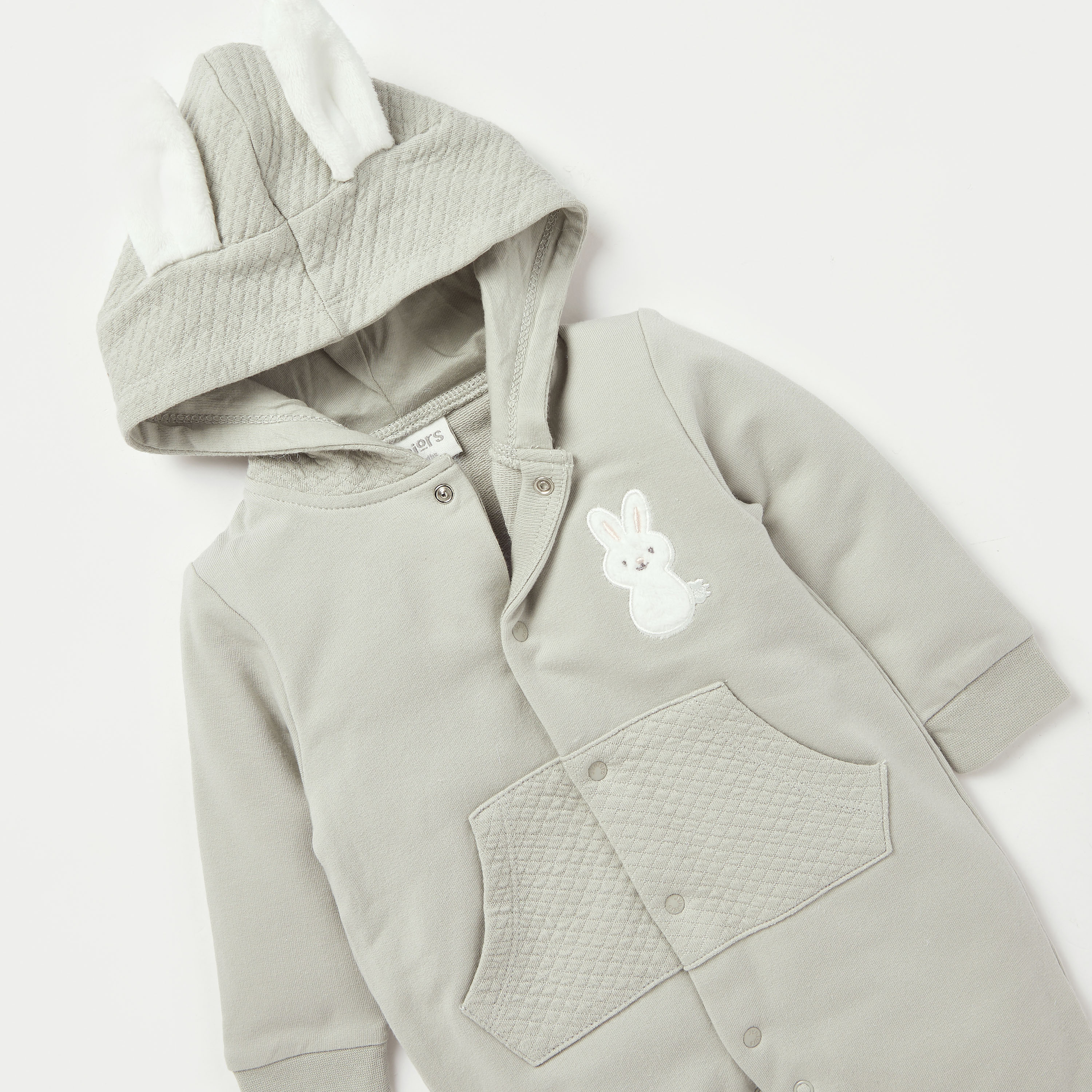 Juniors Bunny Applique Detail Sleepsuit with Hood-baby-girls-clothing-nightwear-sleepsuits-image-3