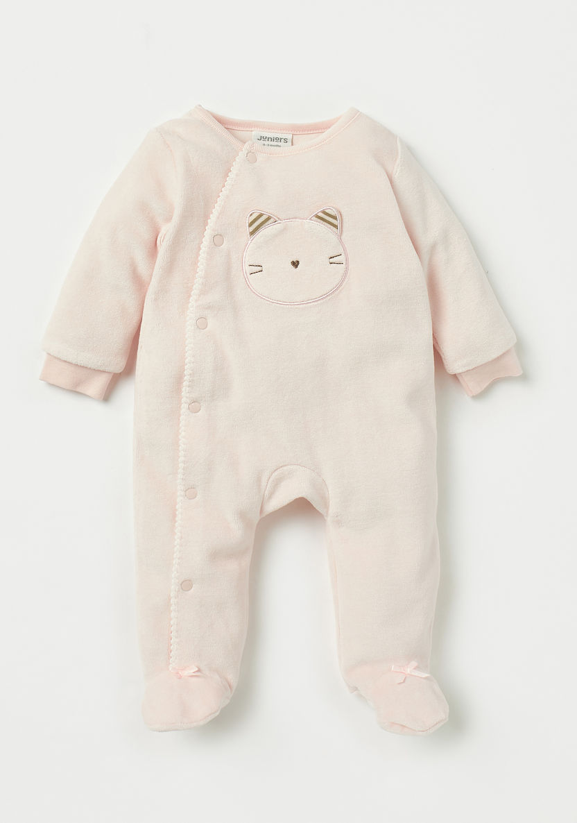 Juniors Cat Embroidered Sleepsuit with Button Closure-Sleepsuits-image-0