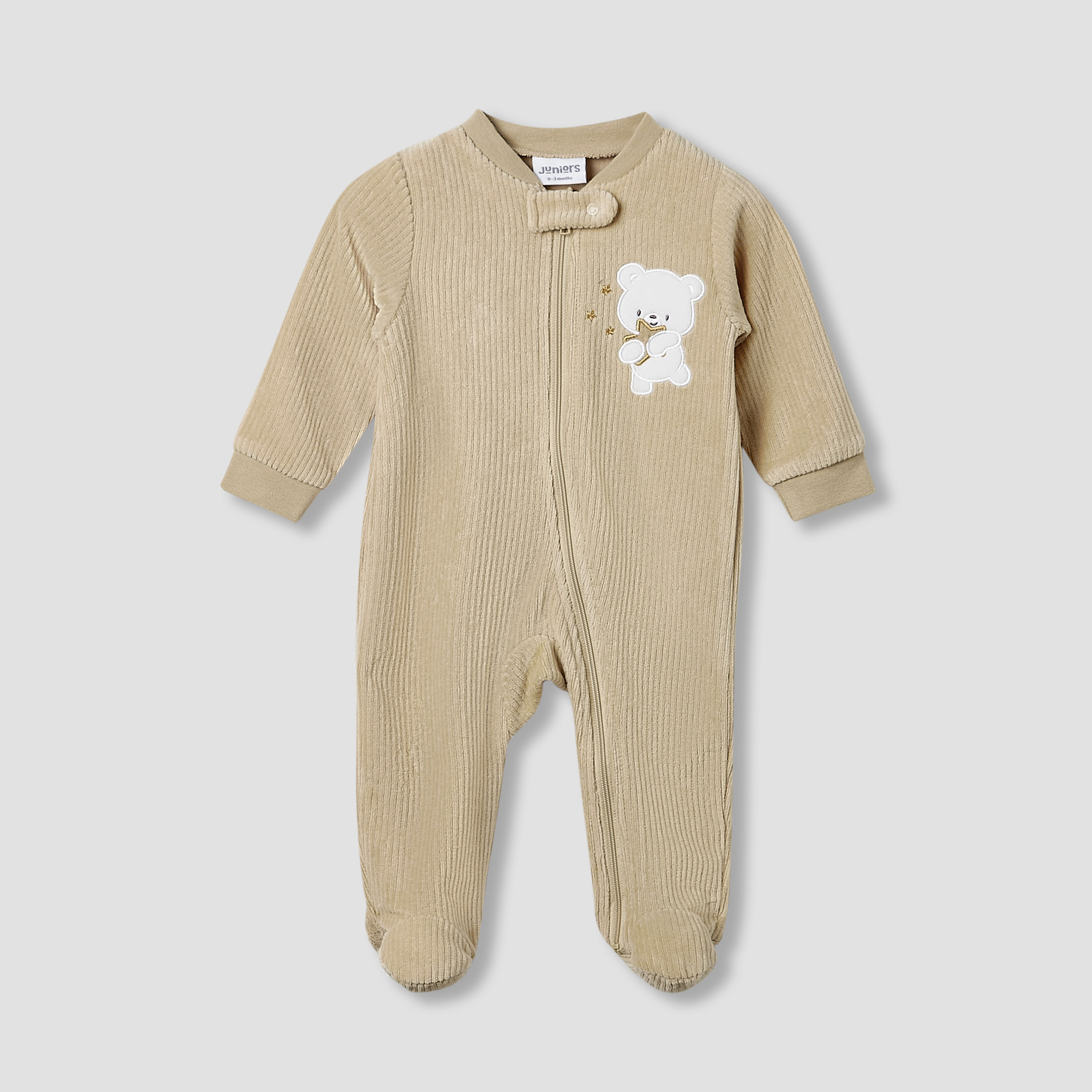 Juniors Round Neck Sleepsuit with Corduroy Texture - Cotton Blend - Long Sleeves-baby-boys-clothing-nightwear-sleepsuits-image-1