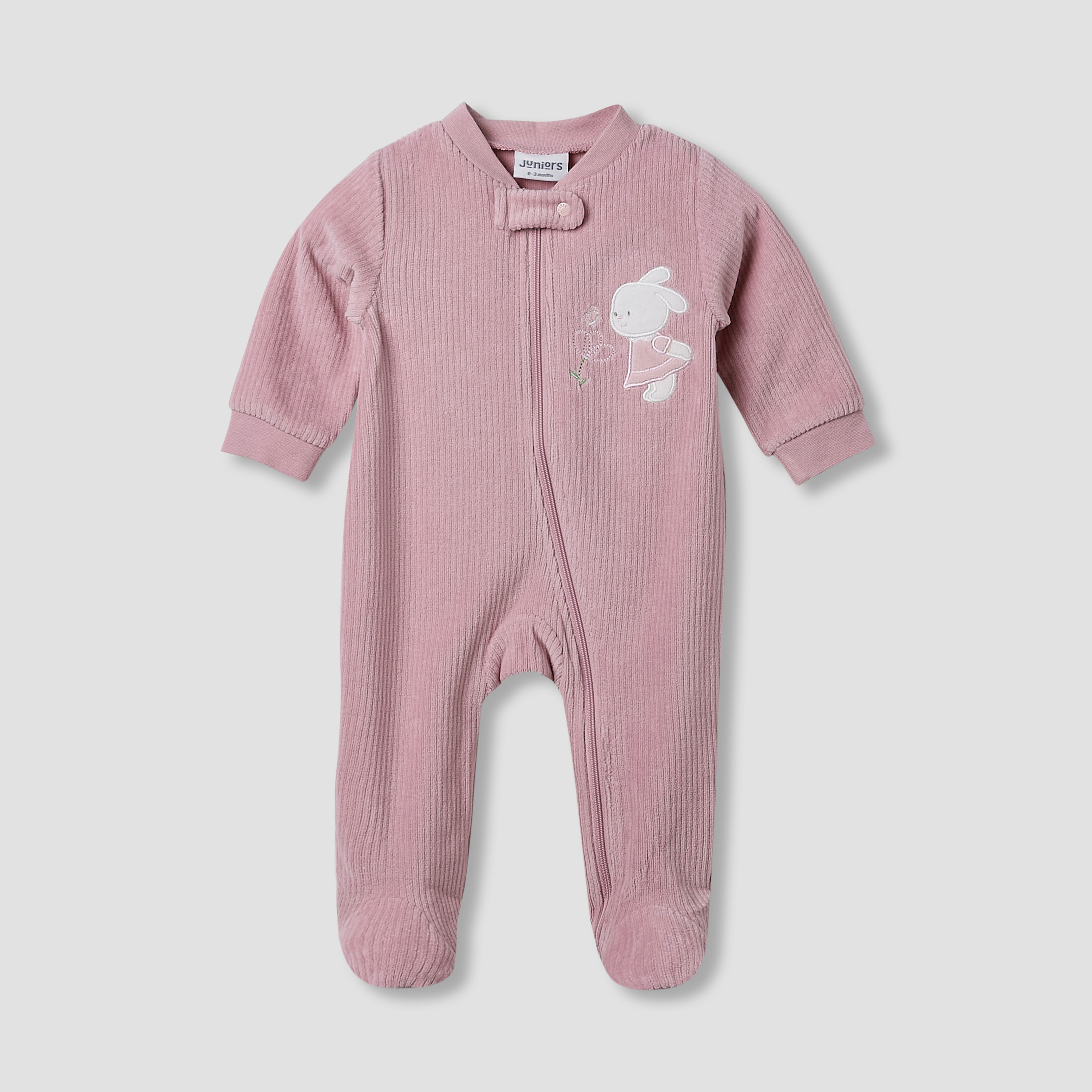 Juniors Round Neck Sleepsuit with Corduroy Texture - Cotton Blend - Long Sleeves-baby-girls-clothing-nightwear-sleepsuits-image-1