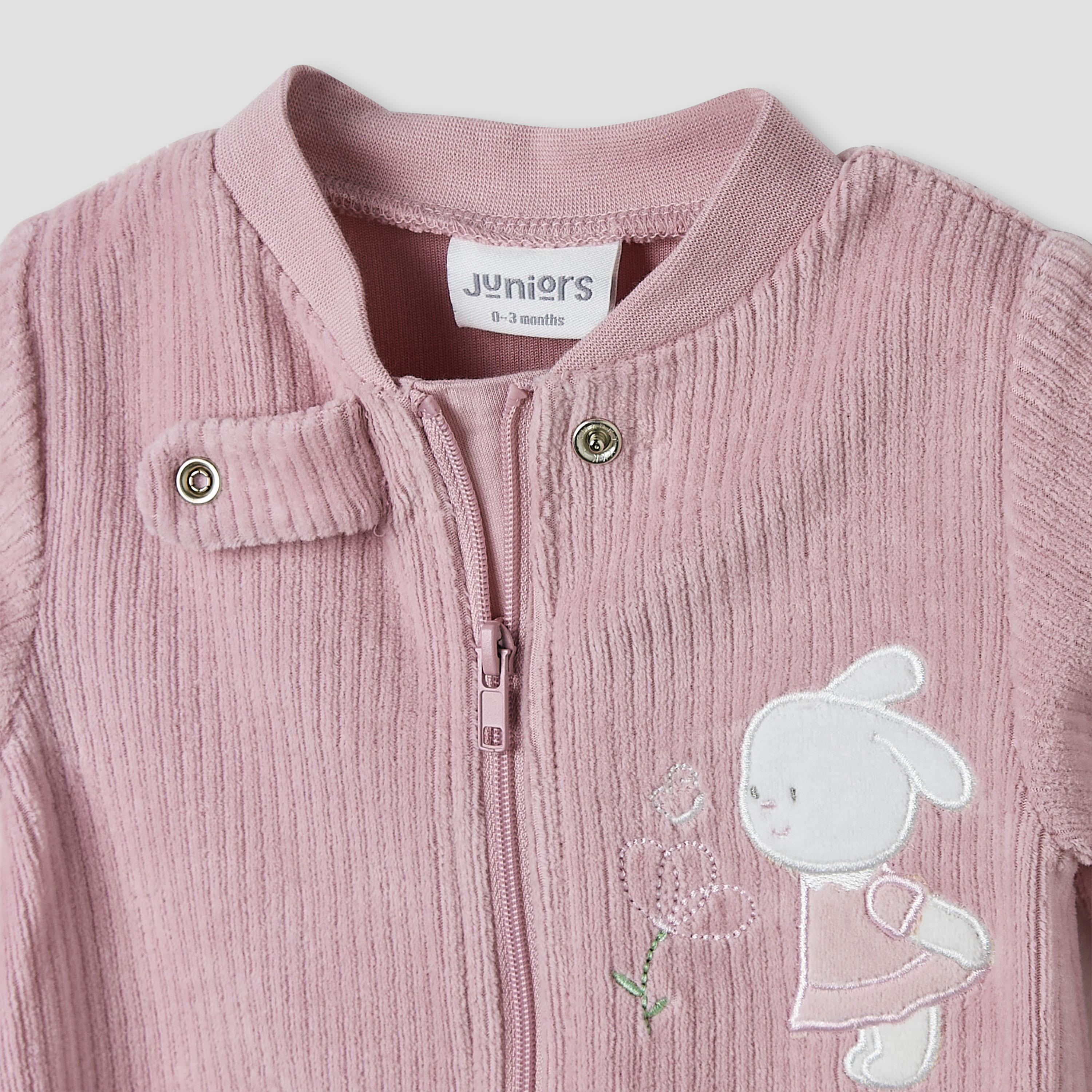 Juniors Round Neck Sleepsuit with Corduroy Texture - Cotton Blend - Long Sleeves-baby-girls-clothing-nightwear-sleepsuits-image-3