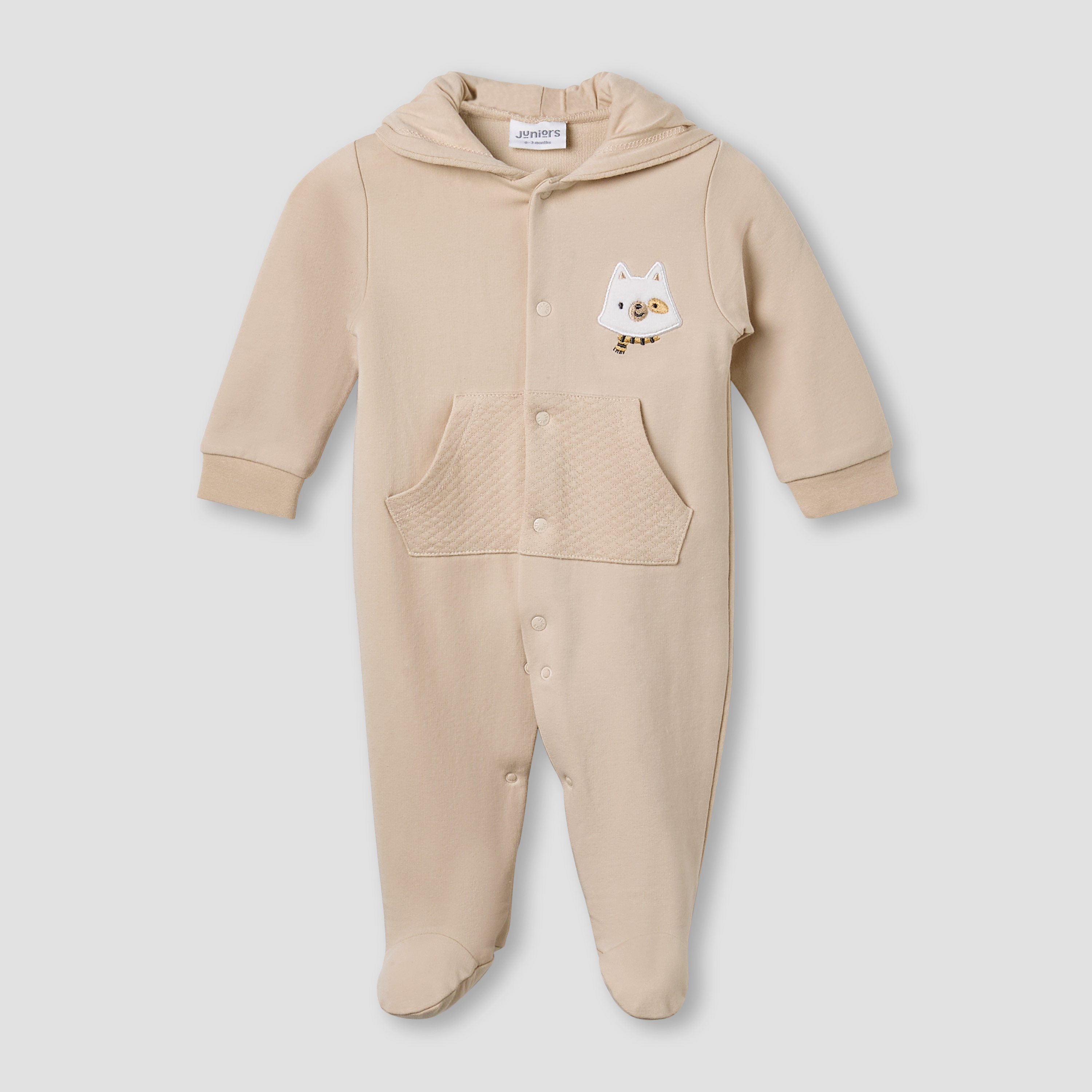 Juniors Hooded Sleepsuit with Animal Applique - Cotton - Long Sleeves-baby-boys-clothing-nightwear-sleepsuits-image-1