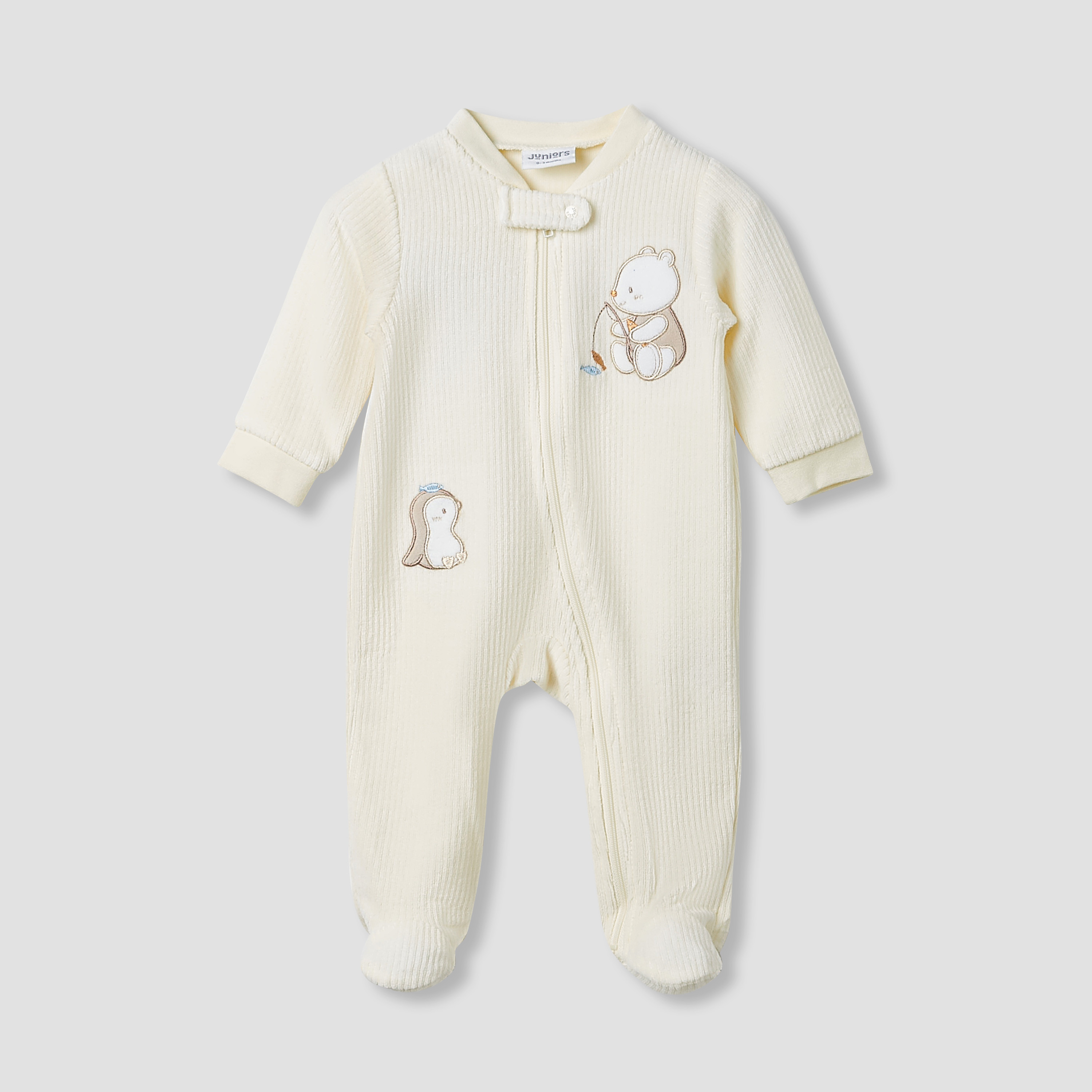 Juniors Round Neck Sleepsuit with Corduroy Texture - Cotton Blend - Long Sleeves-baby-boys-clothing-winterwear-sleepsuits-image-1