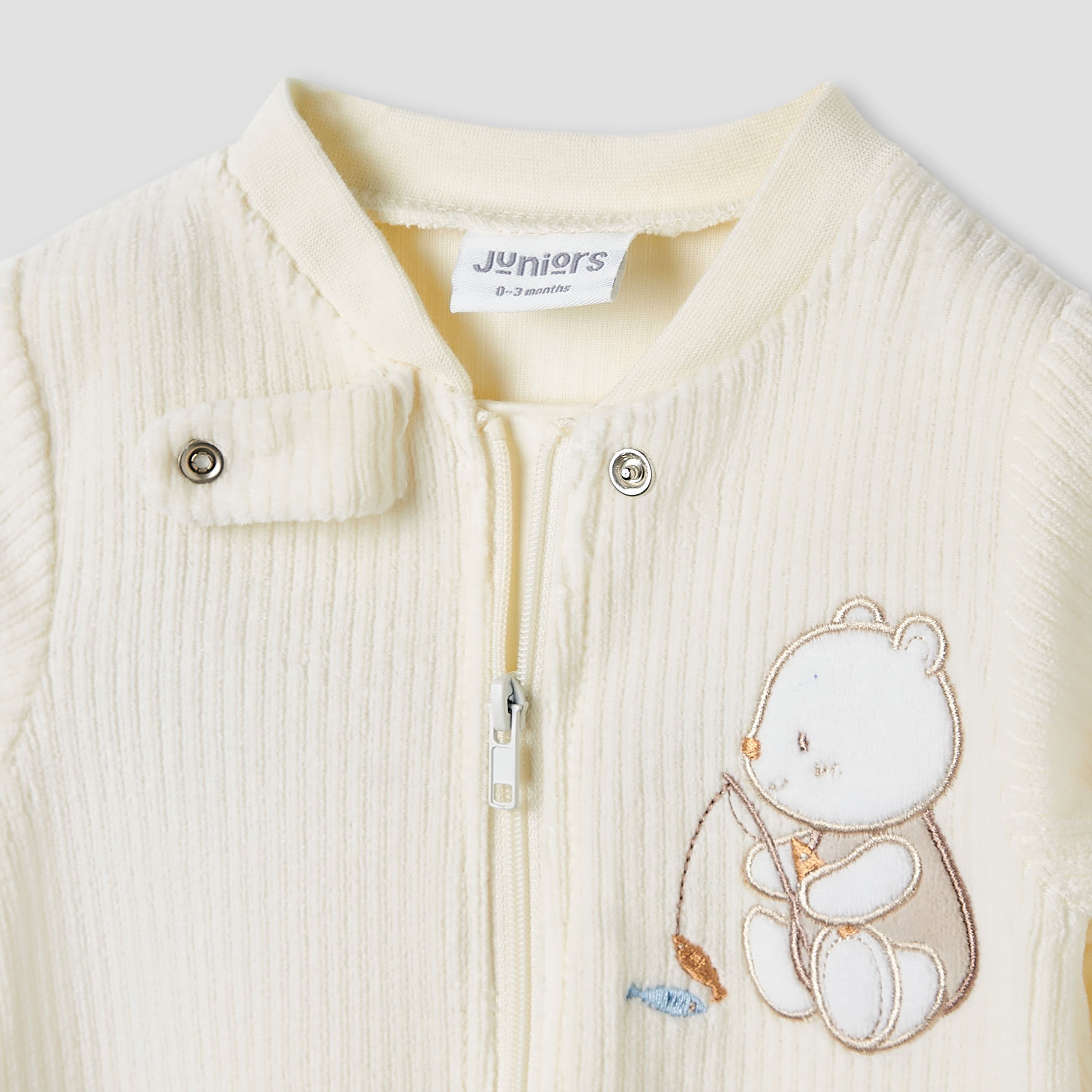 Juniors Round Neck Sleepsuit with Corduroy Texture - Cotton Blend - Long Sleeves-baby-boys-clothing-winterwear-sleepsuits-image-3