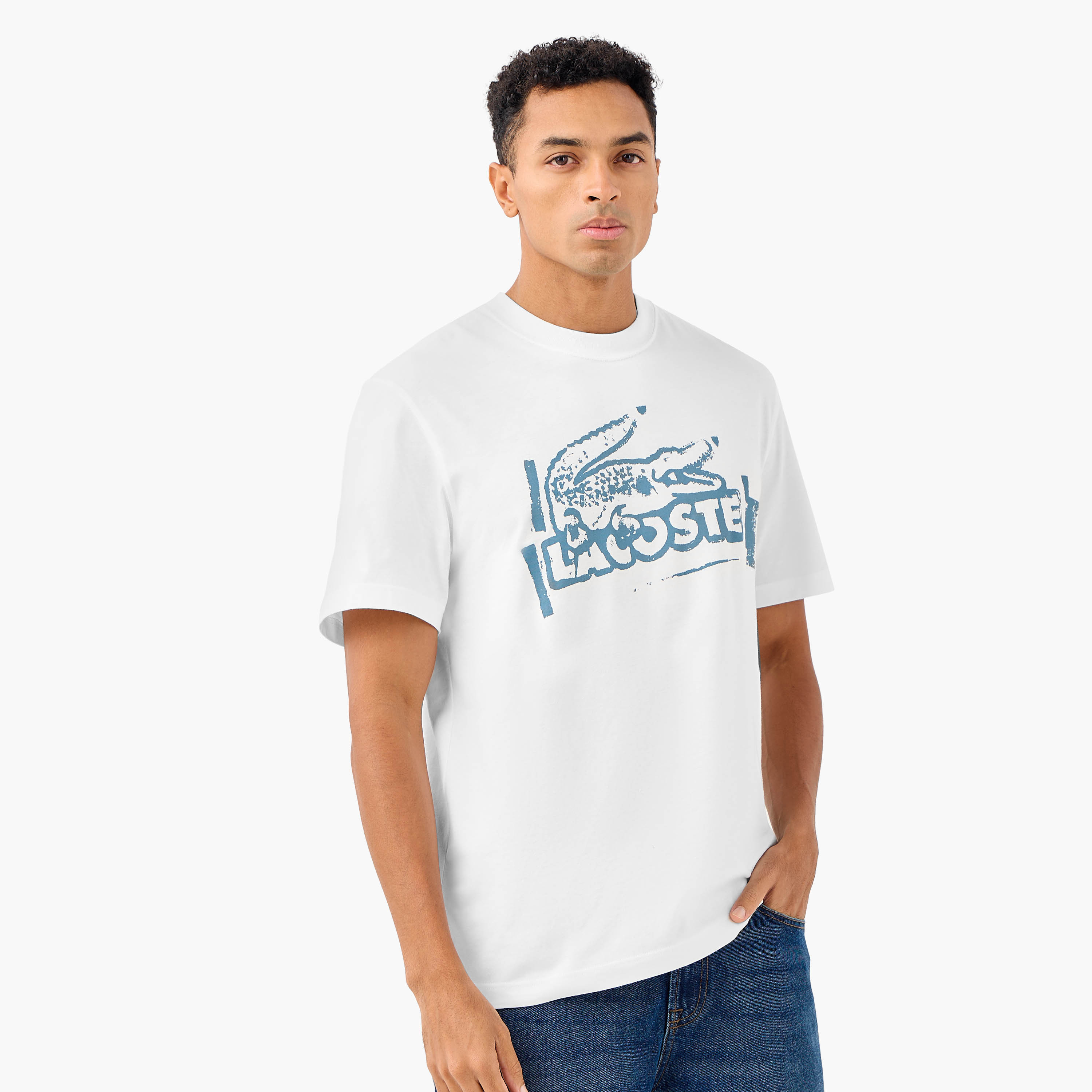 Lacoste Logo Print Crew Neck T-shirt with Short Sleeves-men-clothing-tshirtsandpolos-tshirts-image-1